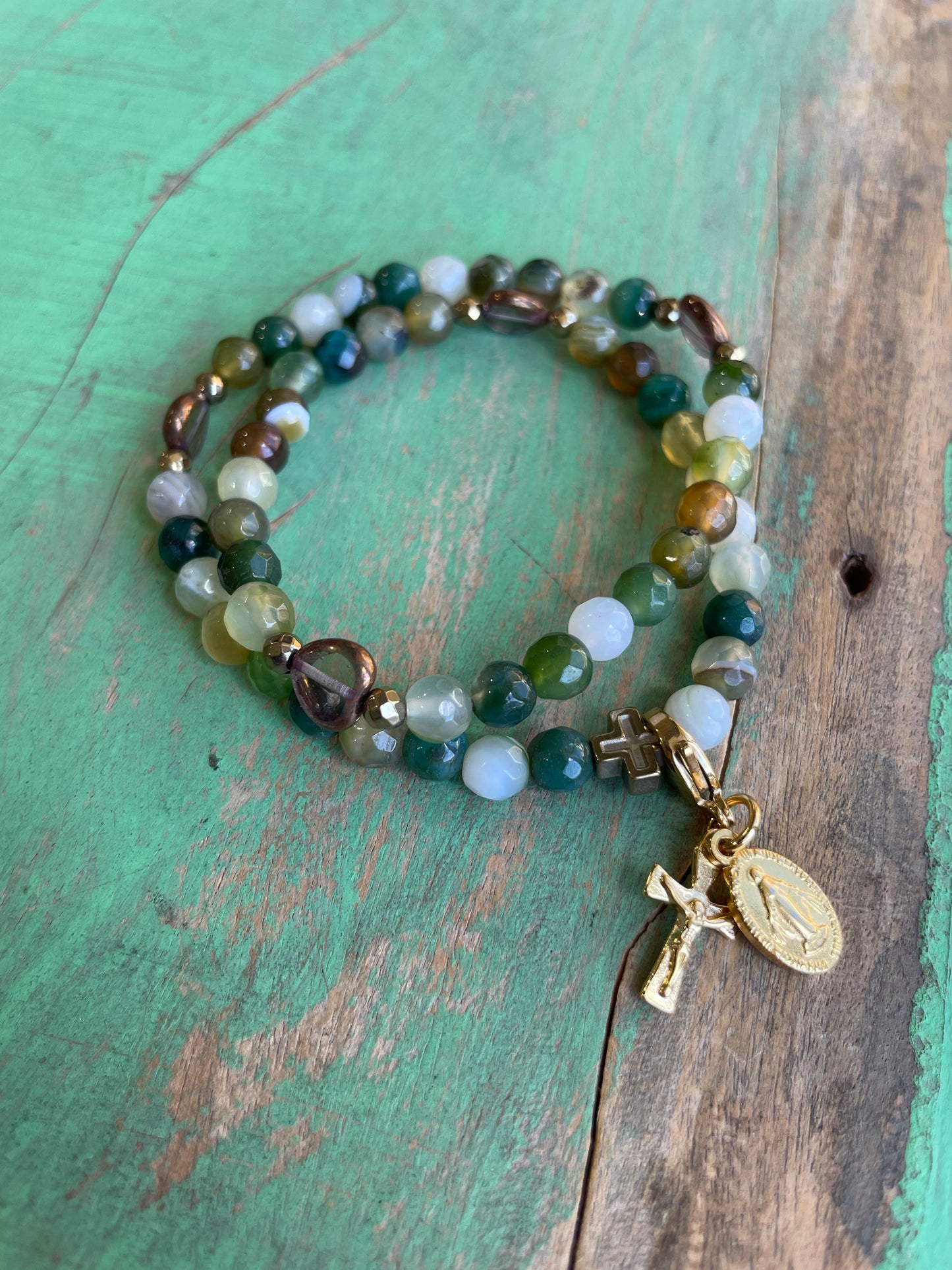 Rosary Wrap Bracelet with Gold Accents hi