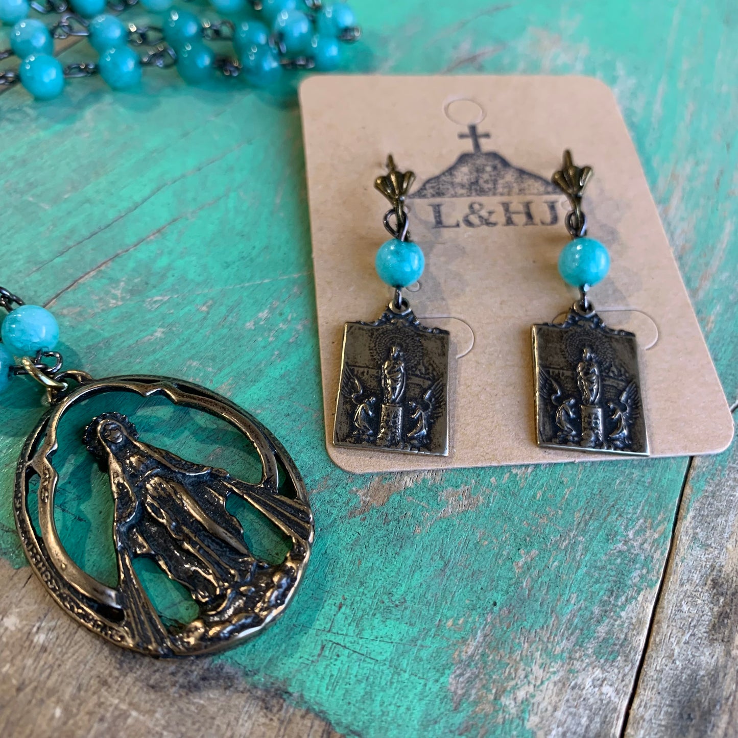 Teal Our Lady of Grace Necklace