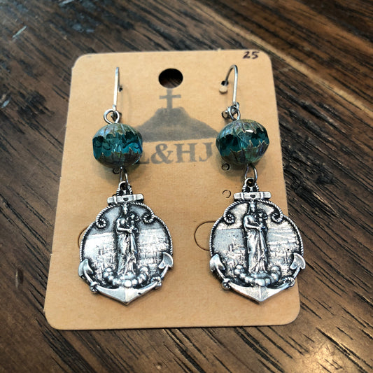 Czech Glass and Big Medal Earrings