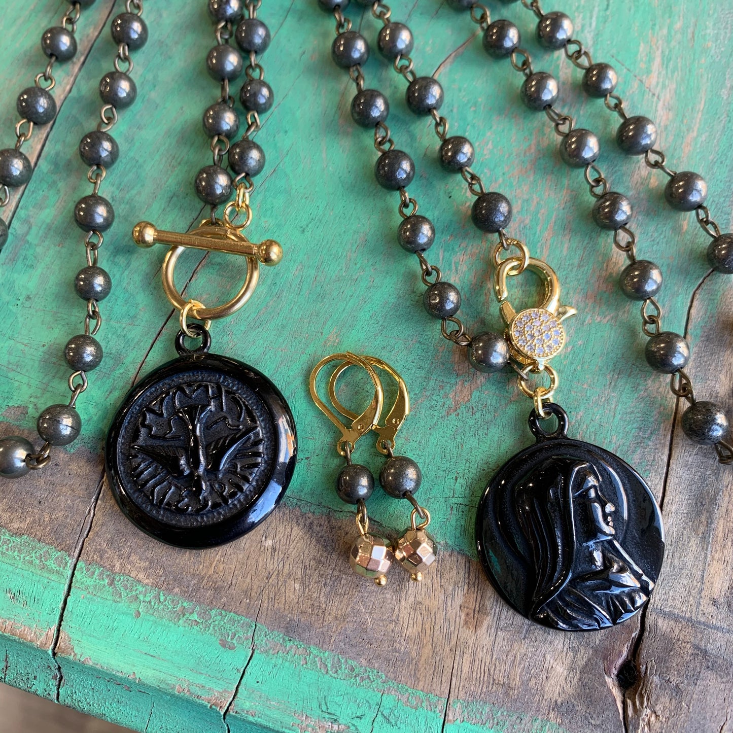 Pyrite Faith Necklace and Earrings