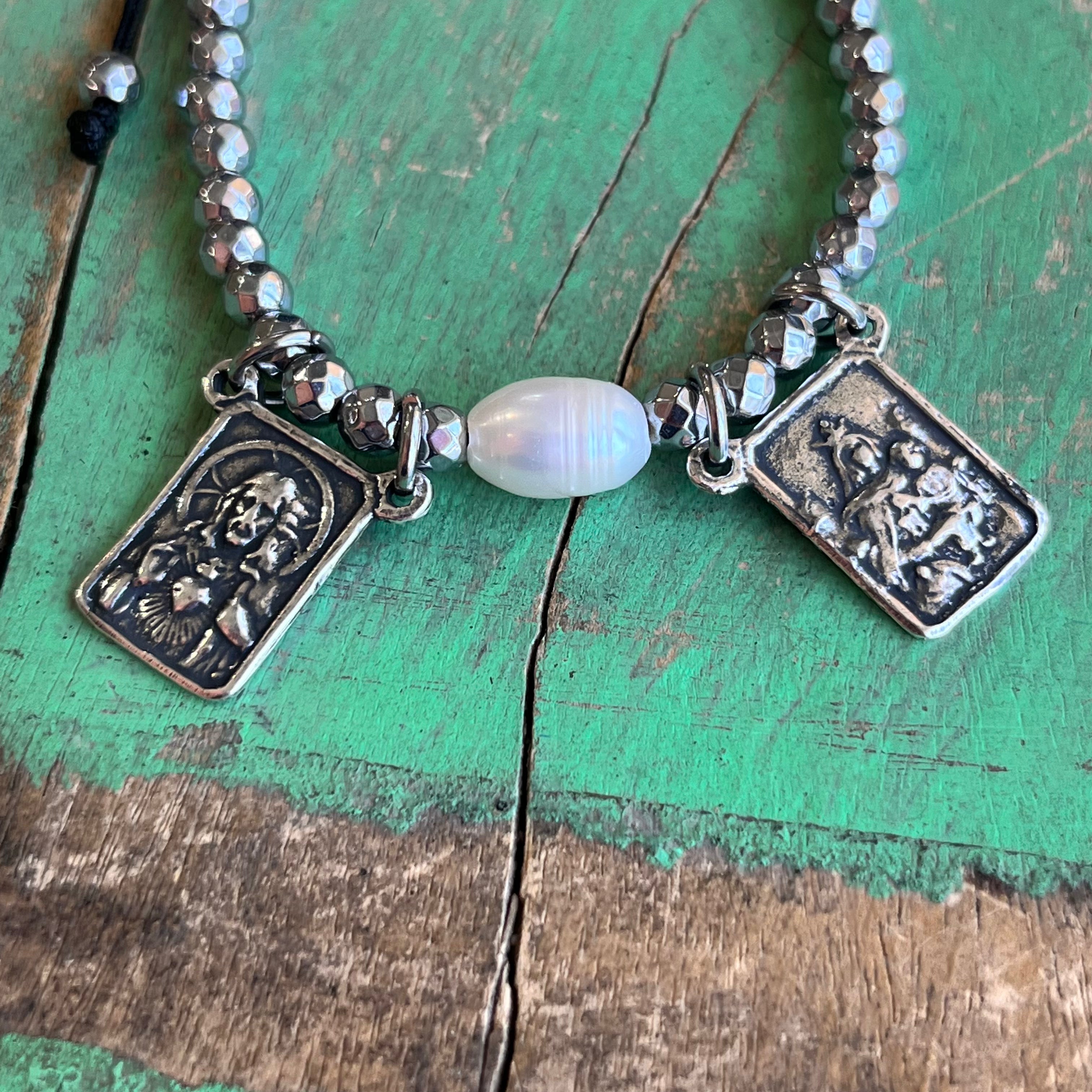 Hematite Small Scapular Adjustable Bracelet