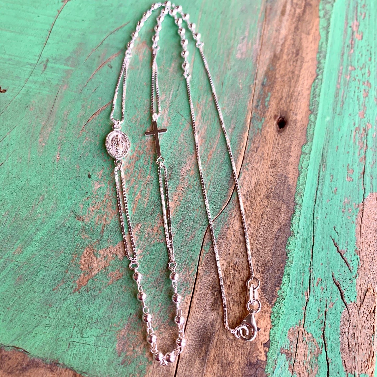 Sterling Silver Rosary Inspired Necklace
