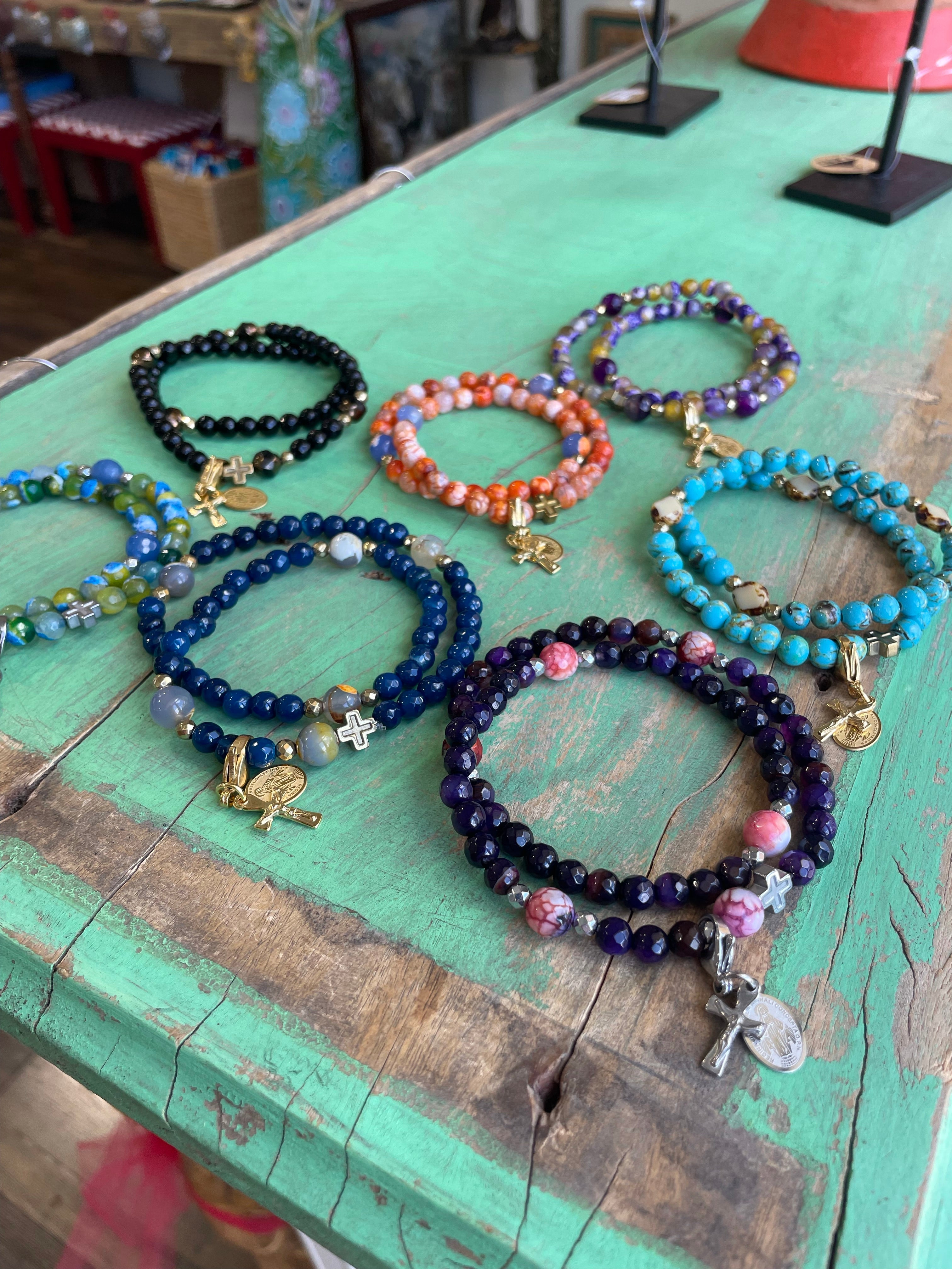 Rosary Wrap Bracelet with Gold Accents