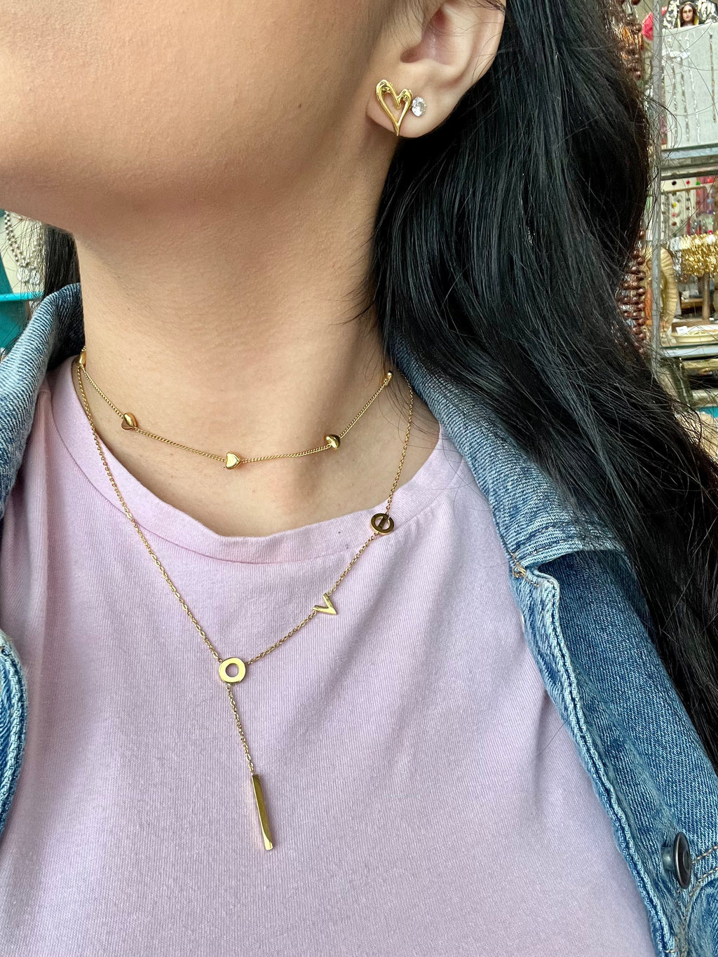 Floating Hearts Hold Stainless Steel Necklace