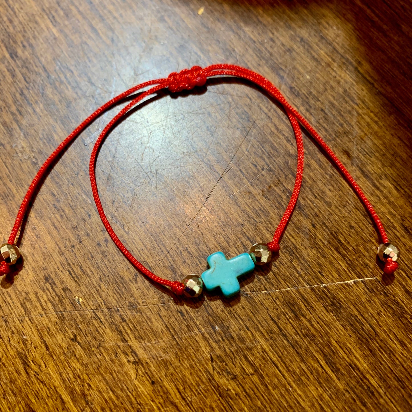 Turquoise Sideways Cross Red String Bracelet