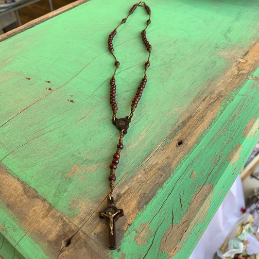 Wooden St Benedict Rosary Necklace