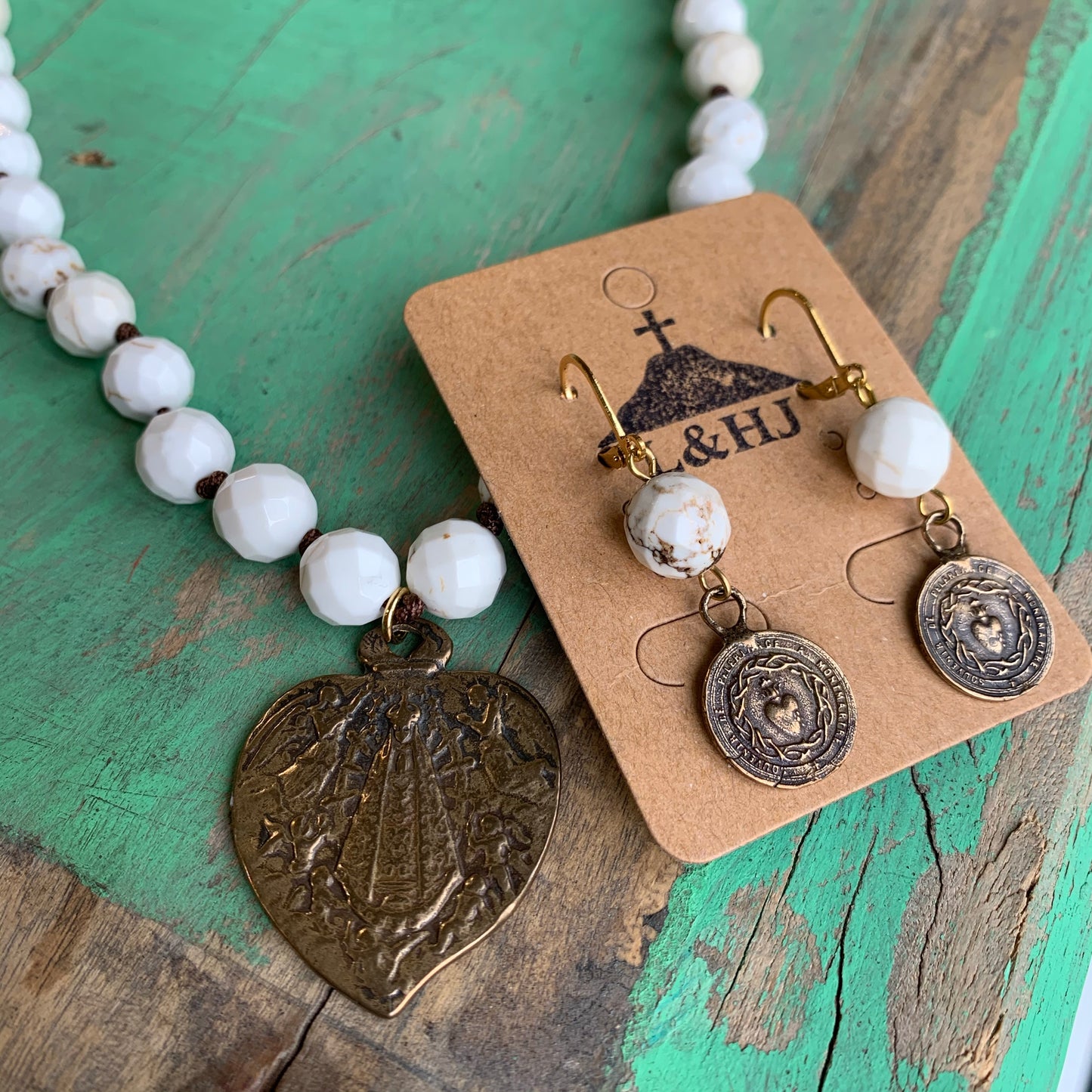Bronze Heart Virgencita Necklace and Earrings