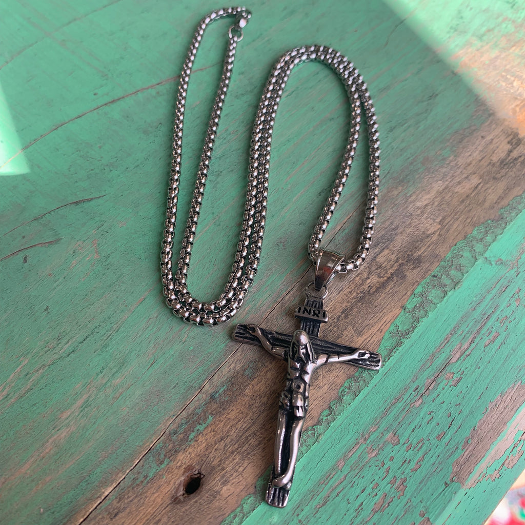 Gold or Silver Stainless Steel Crucifix Necklace