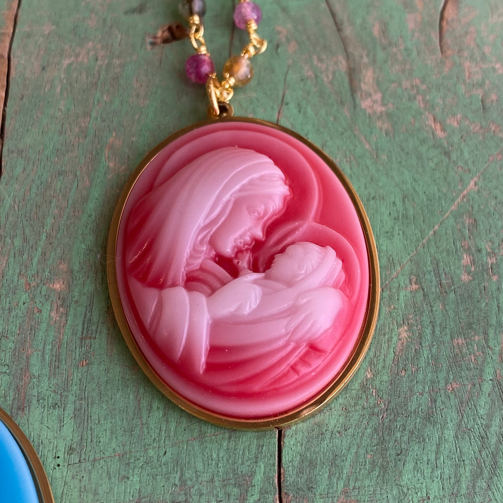 Pastel Madonna and Child Cameo