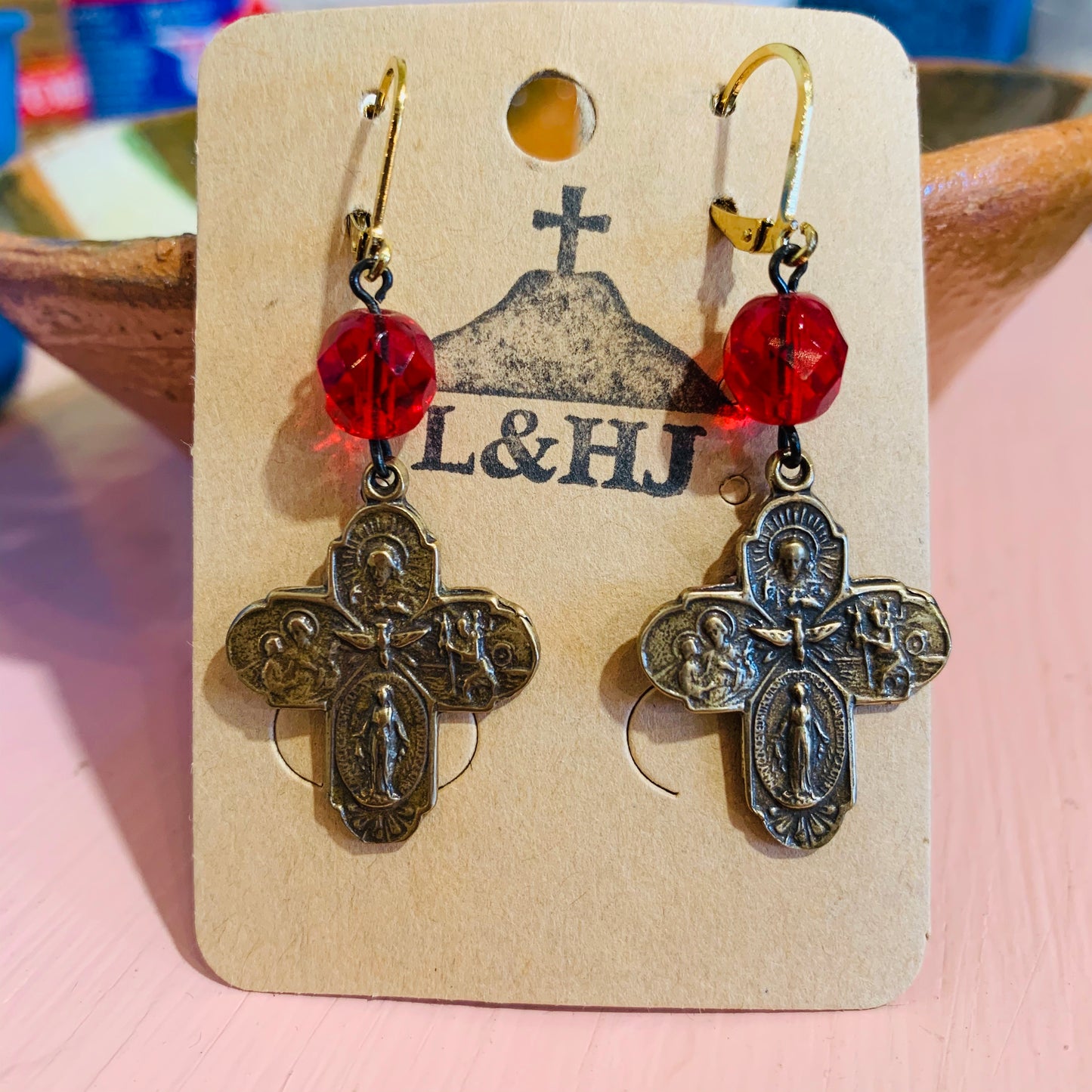 Czech Glass and Big Medal Earrings