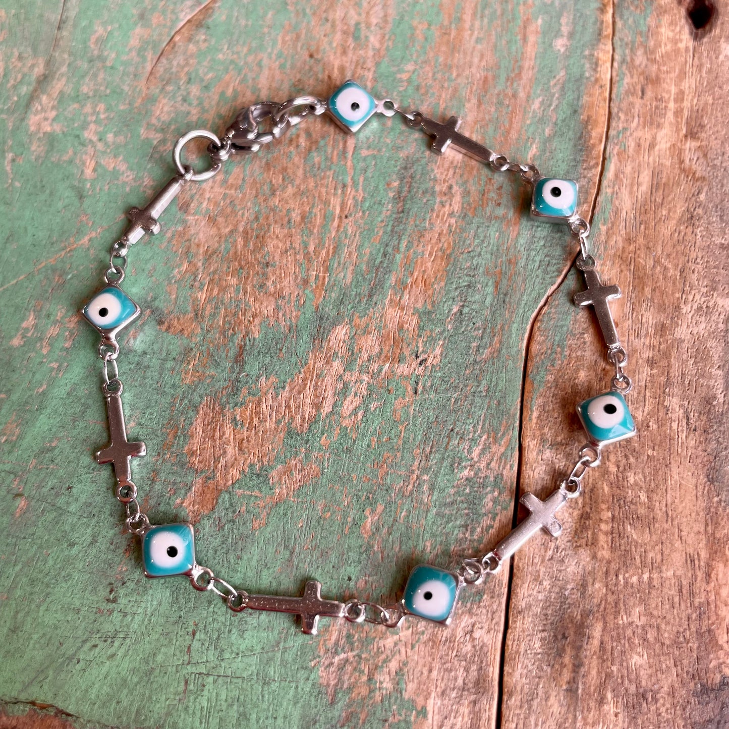Stainless Steel Cross Ojito Bracelet