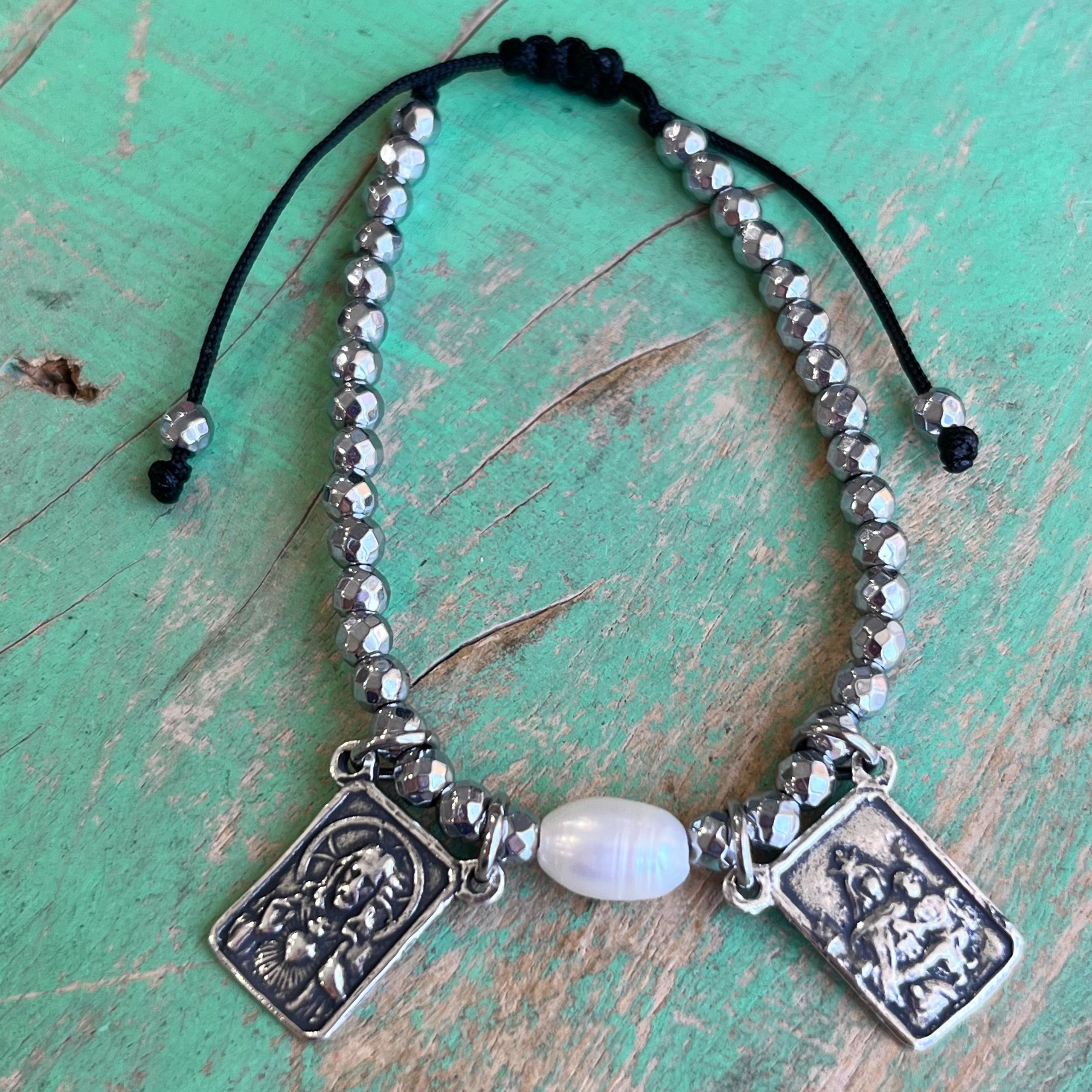 Hematite Small Scapular Adjustable Bracelet