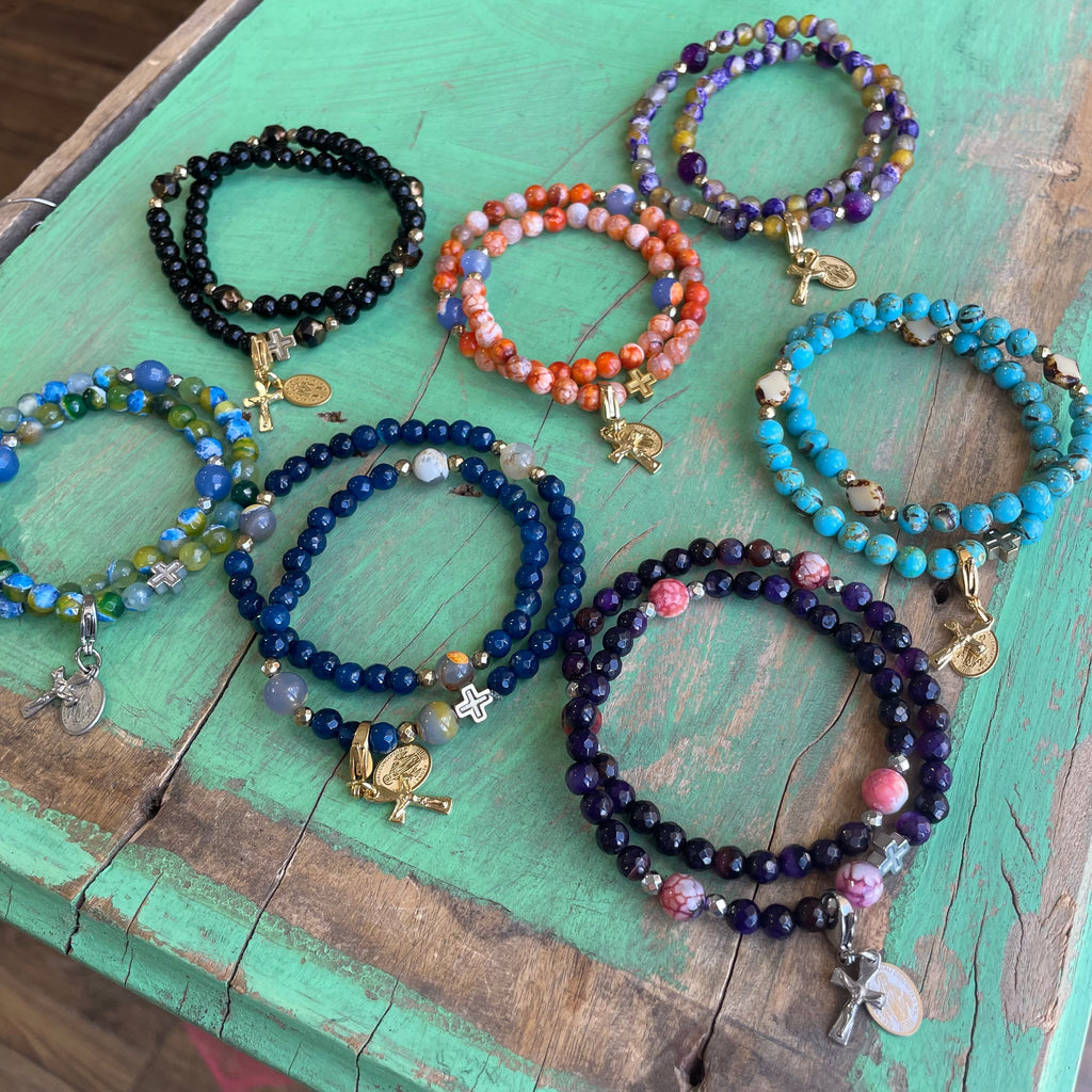 Rosary Wrap Bracelet with Gold Accents
