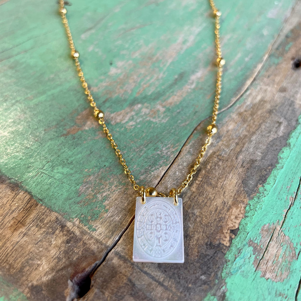 Mother of Pearl St. Benedict Necklace