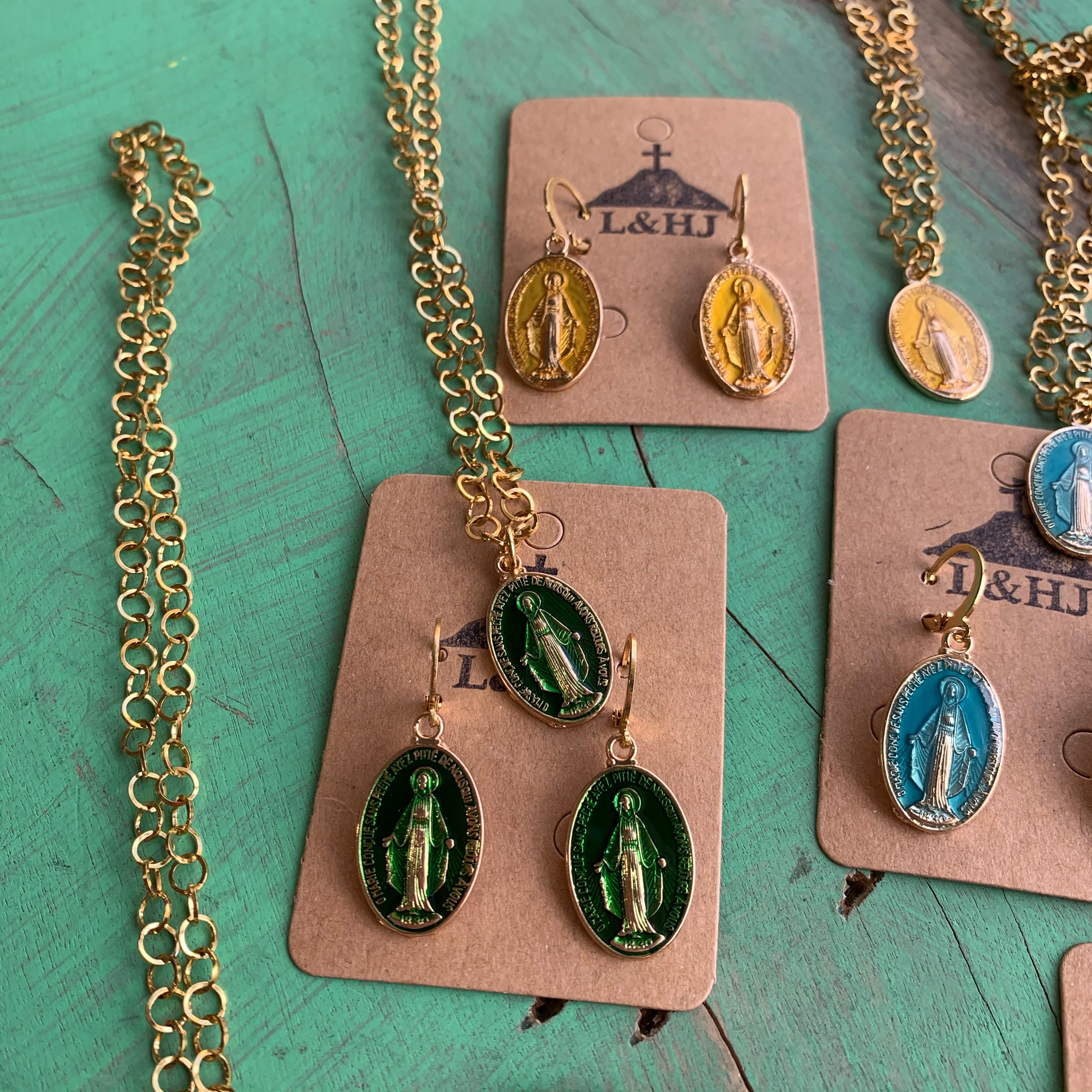 Colorful Miraculous Medal Necklace and Earrings