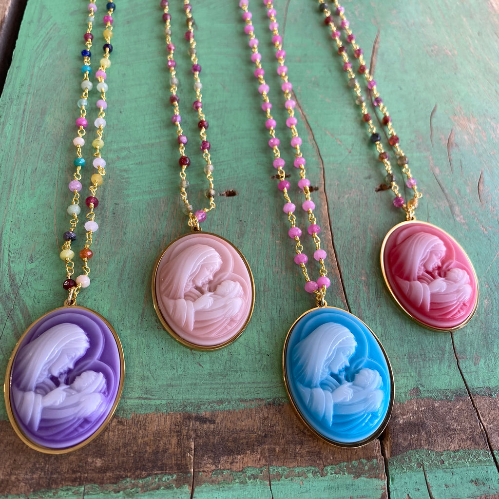 Pastel Madonna and Child Cameo