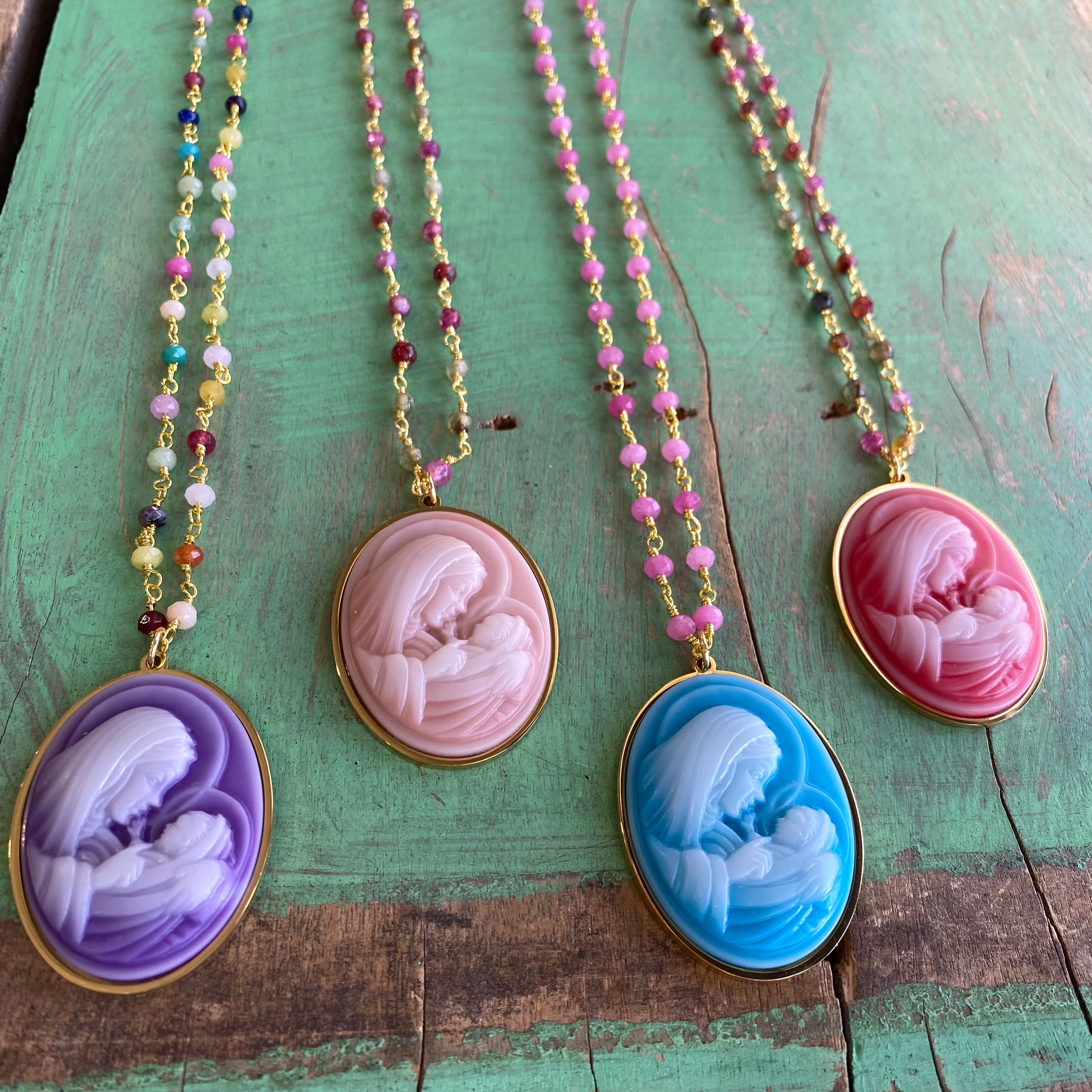 Pastel Madonna and Child Cameo