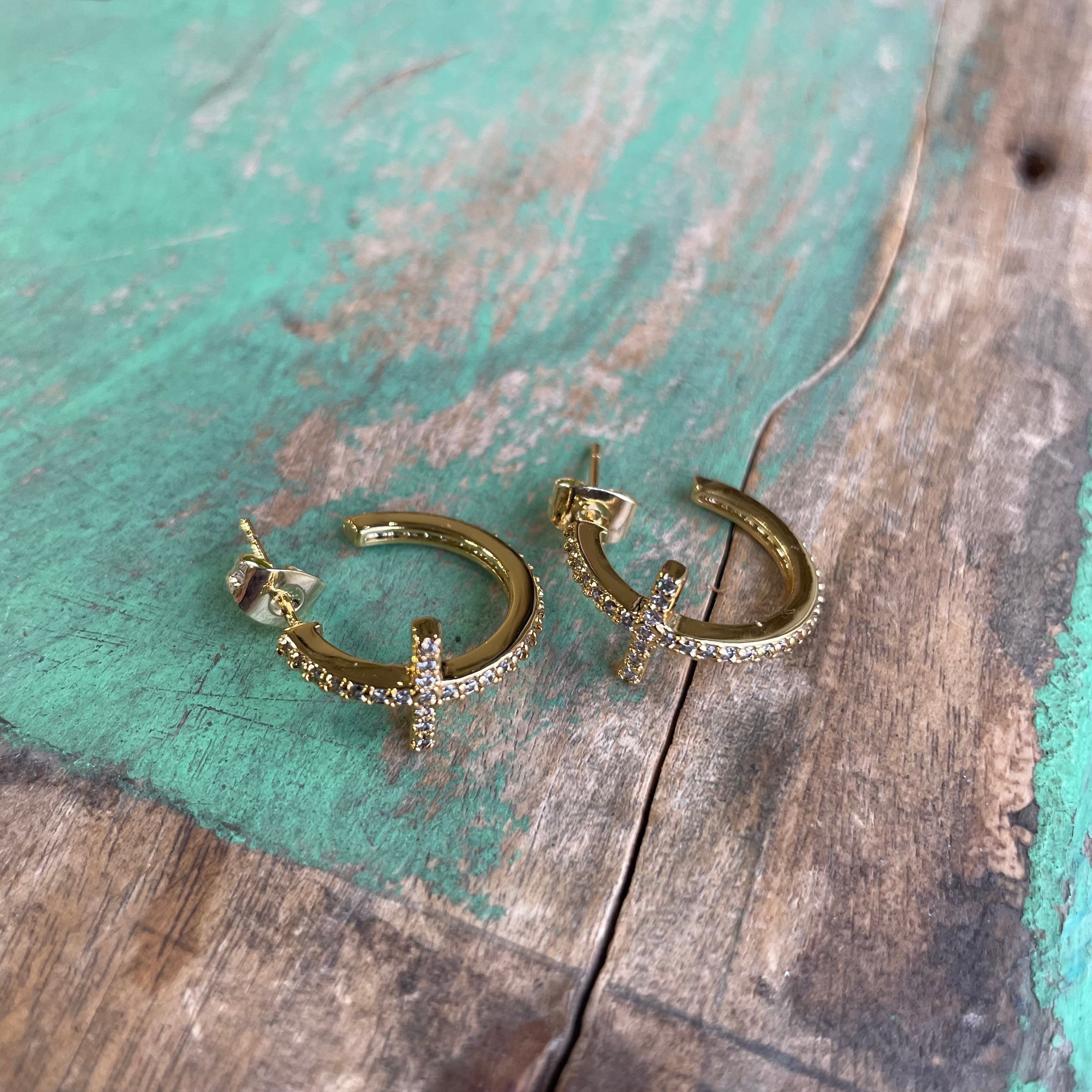 CZ Cross Hoop Earrings