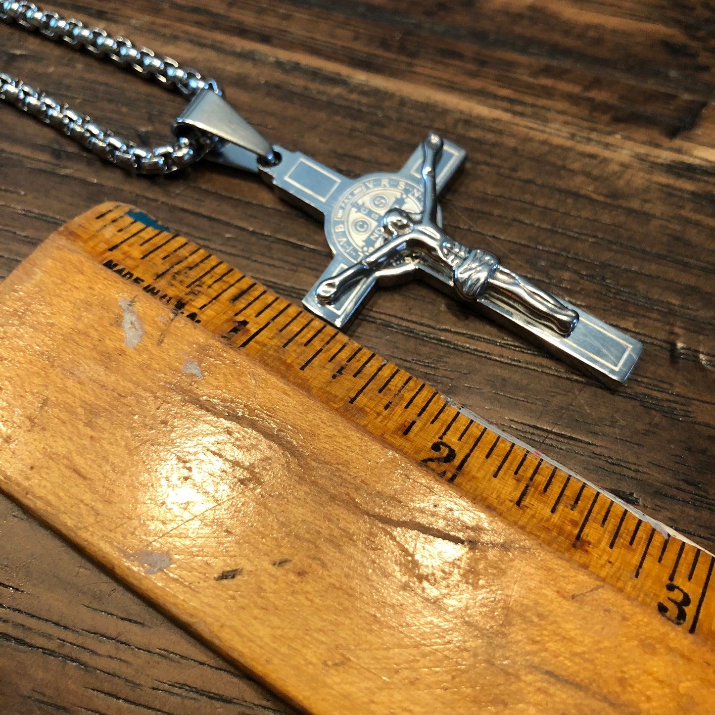 Stainless Steel Big St Benedict Crucifix Necklace