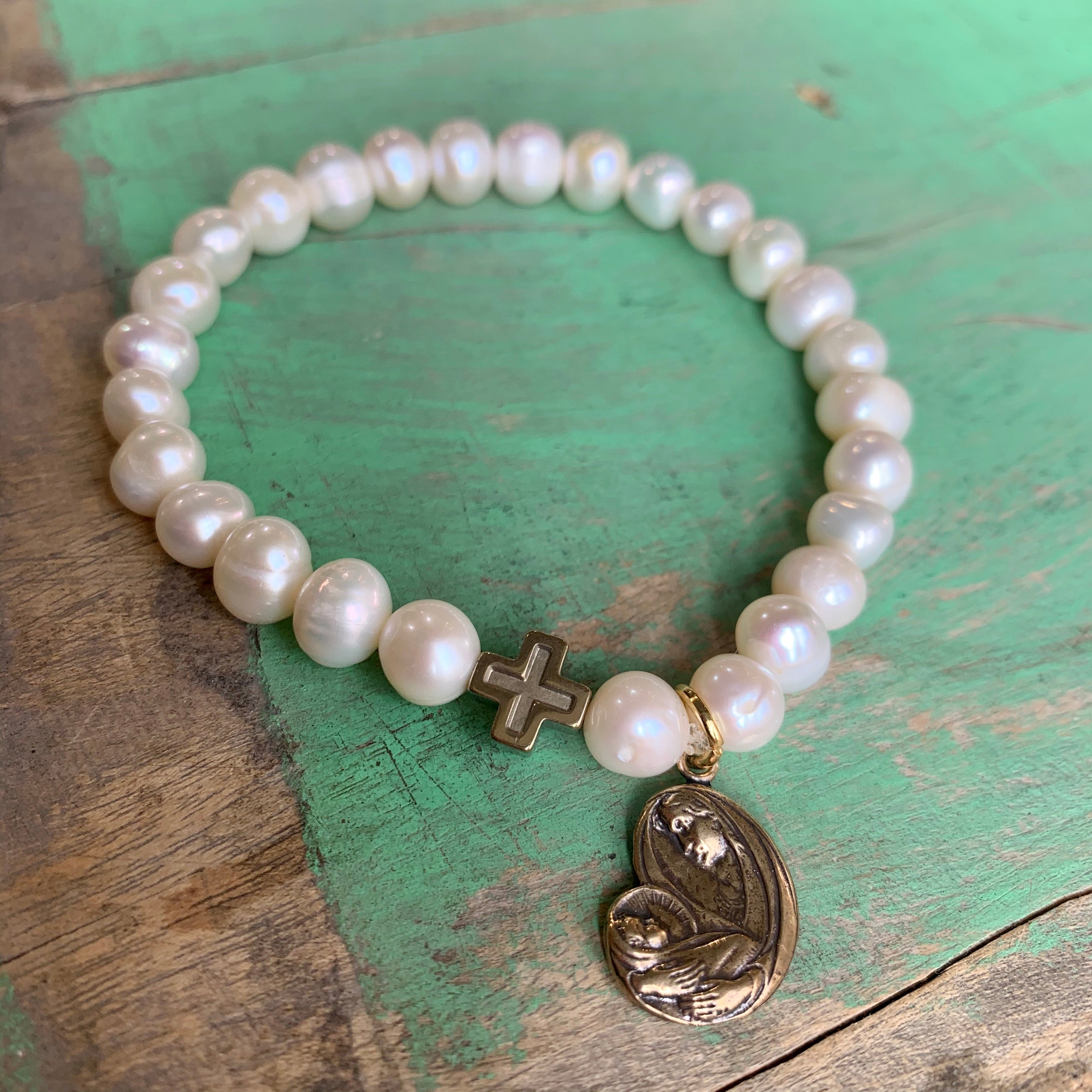 Freshwater Pearl and Bronze Bracelet
