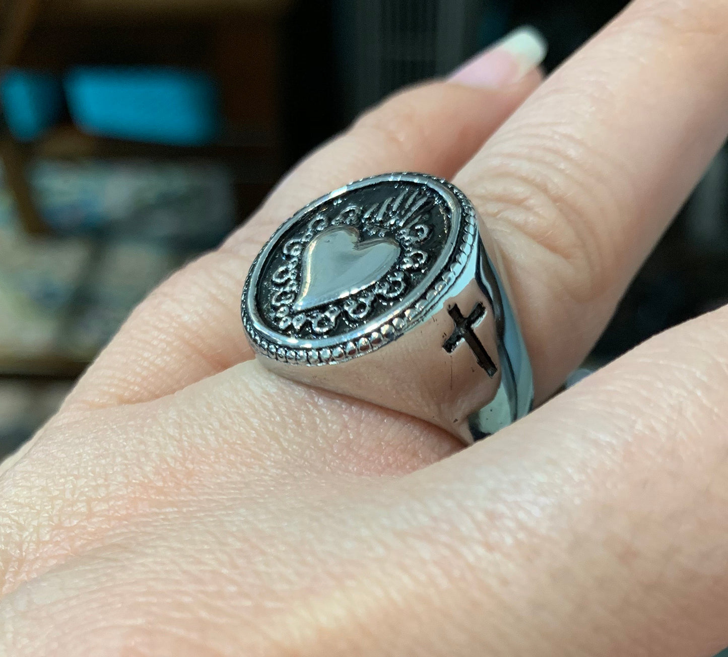 Sacred Heart Chunky Stainless Steel Ring