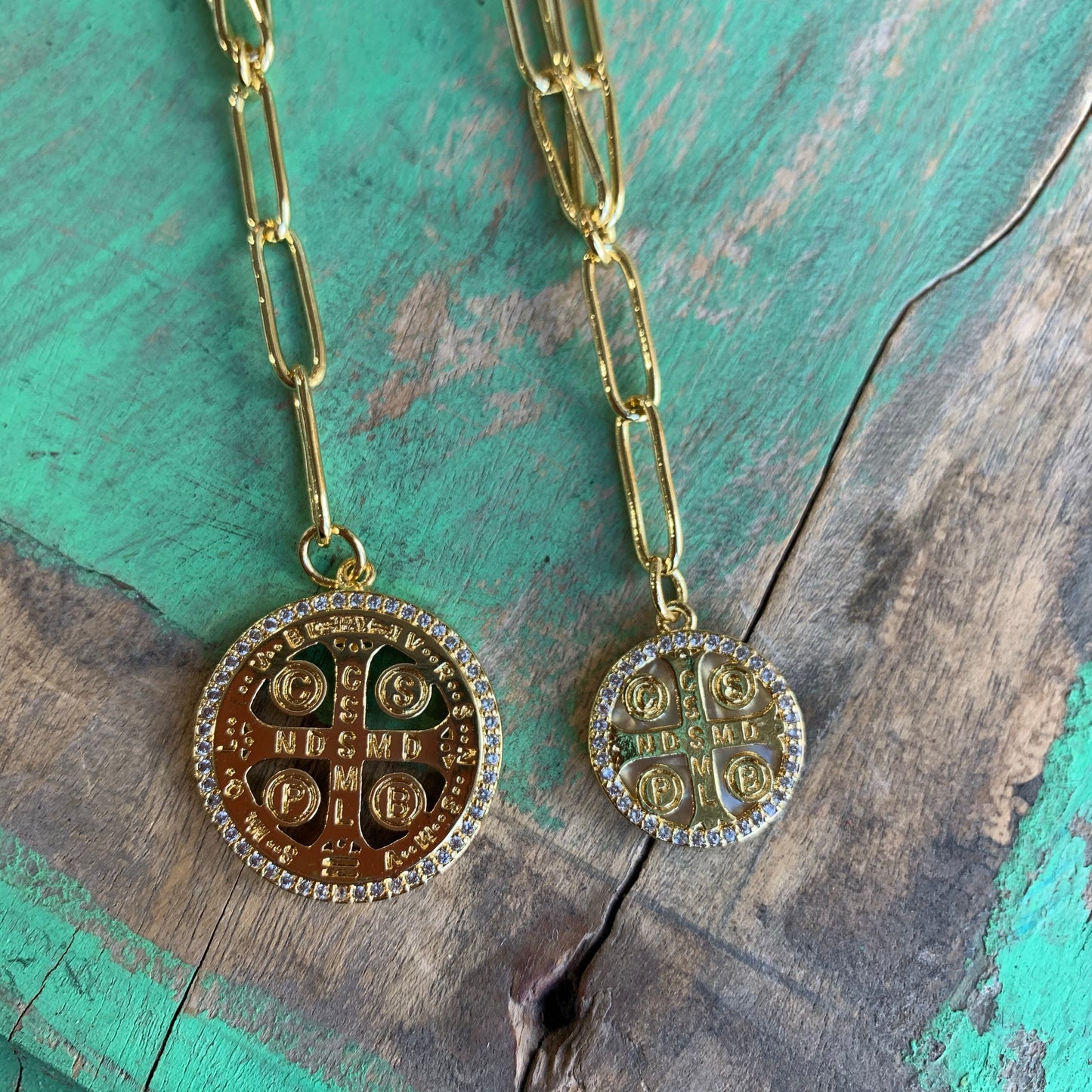 Layering St Benedict Gold Chain Necklaces