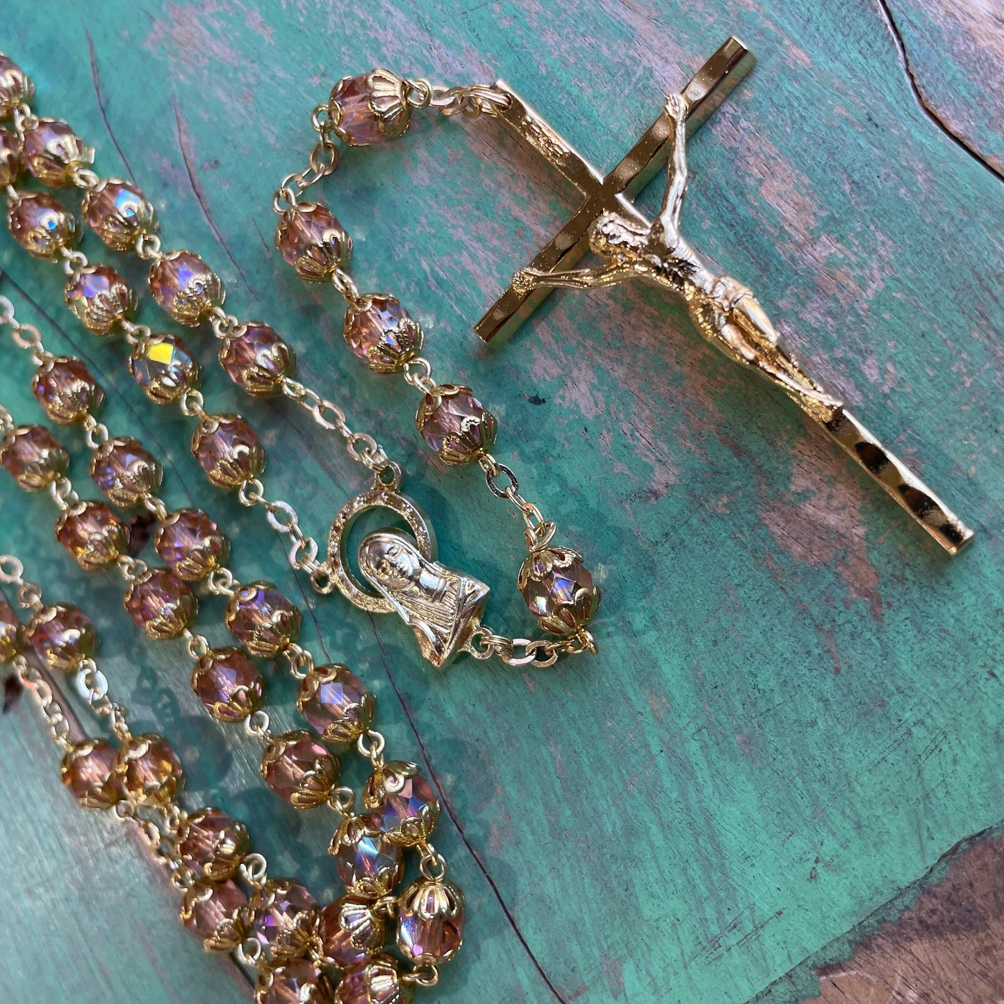Pink and Gold Capped Rosary