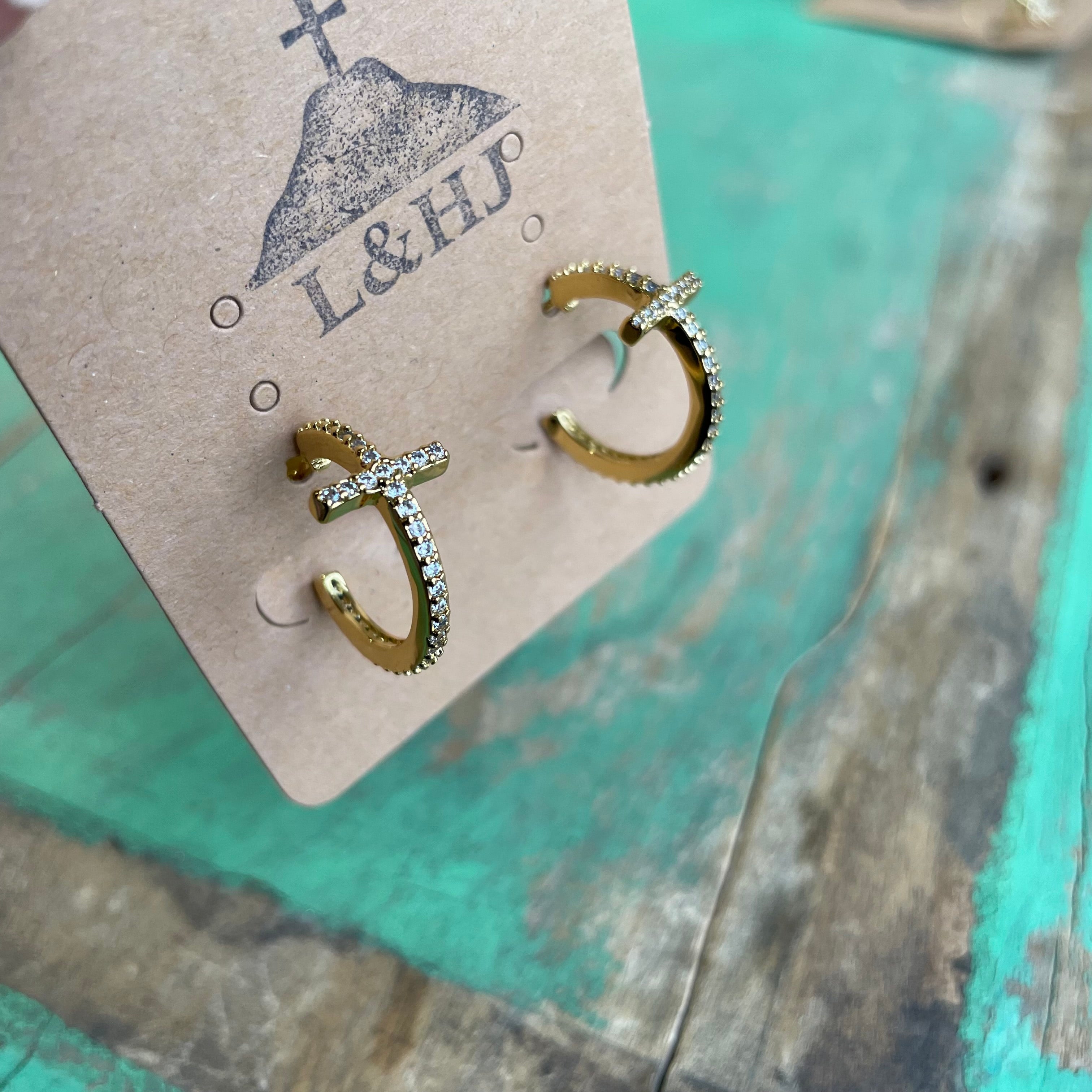 CZ Cross Hoop Earrings