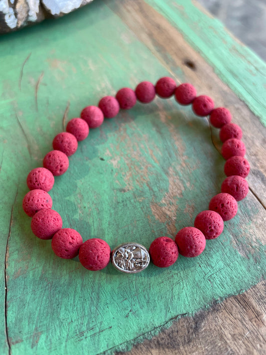 Red Lava St Michael Bracelet