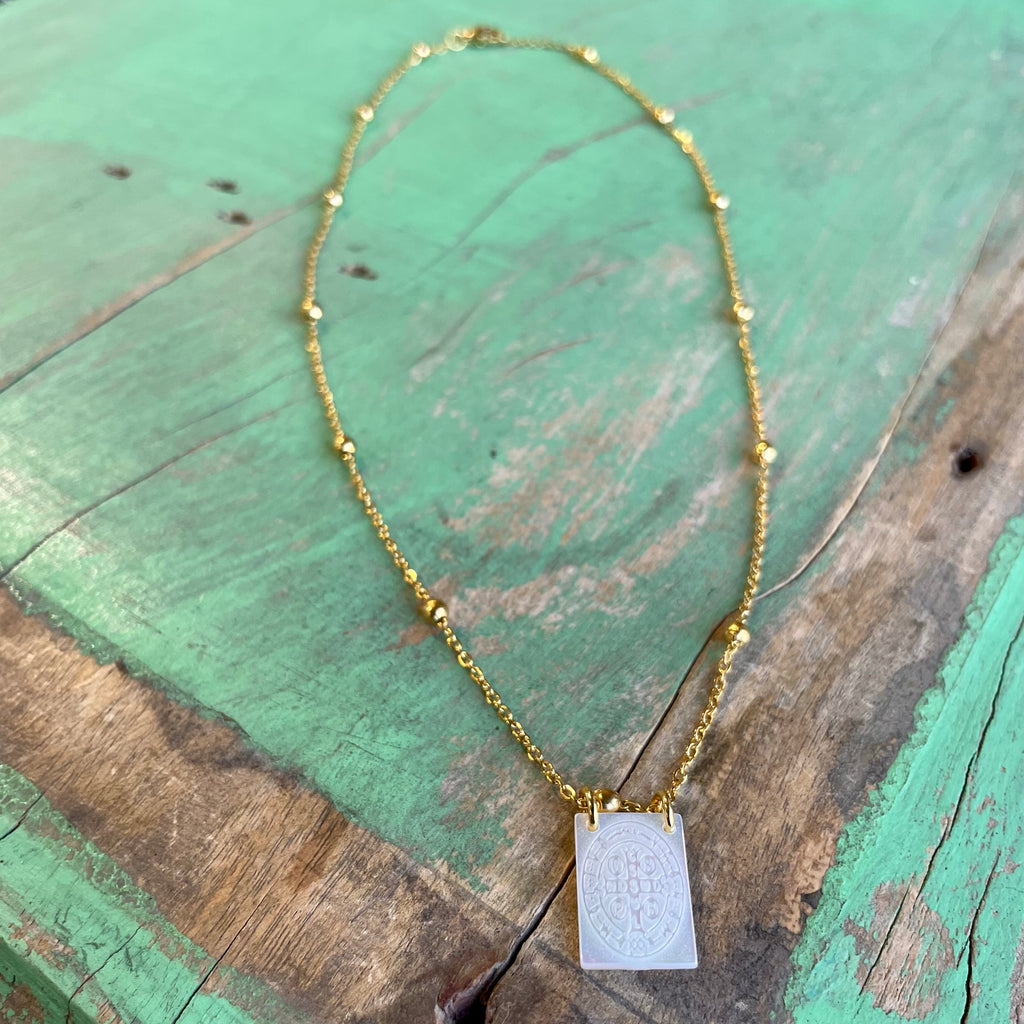 Mother of Pearl St. Benedict Necklace