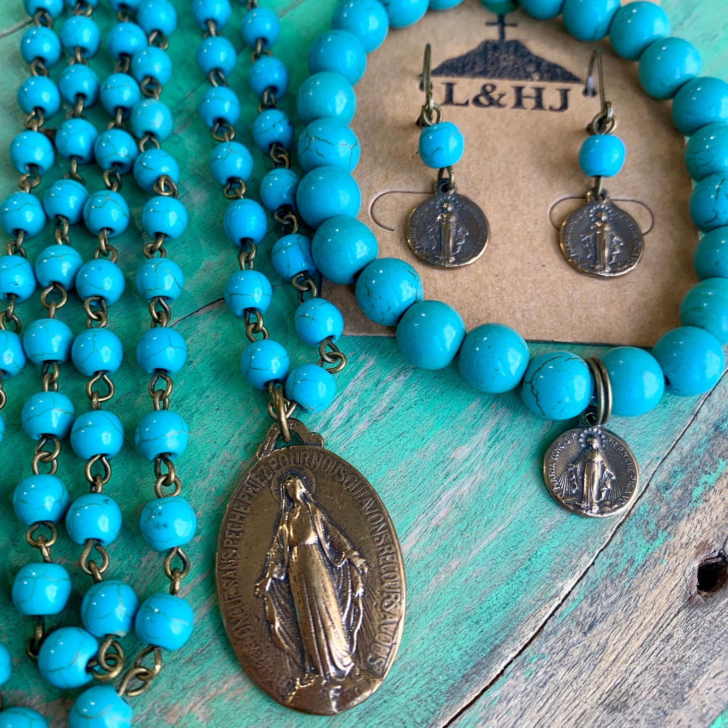 Miraculous Medal Turquoise Set