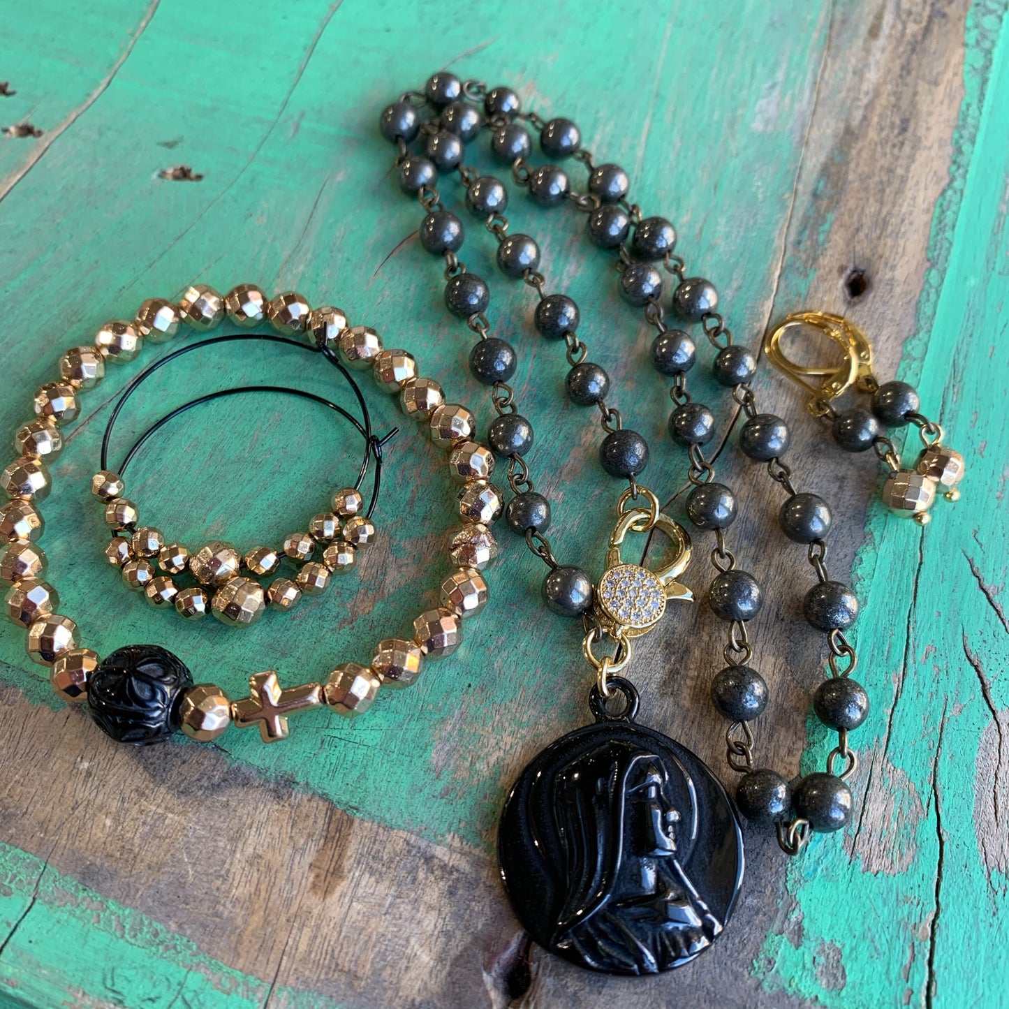 Pyrite Faith Necklace and Earrings