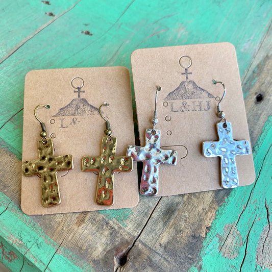 Hammered Cross Earrings