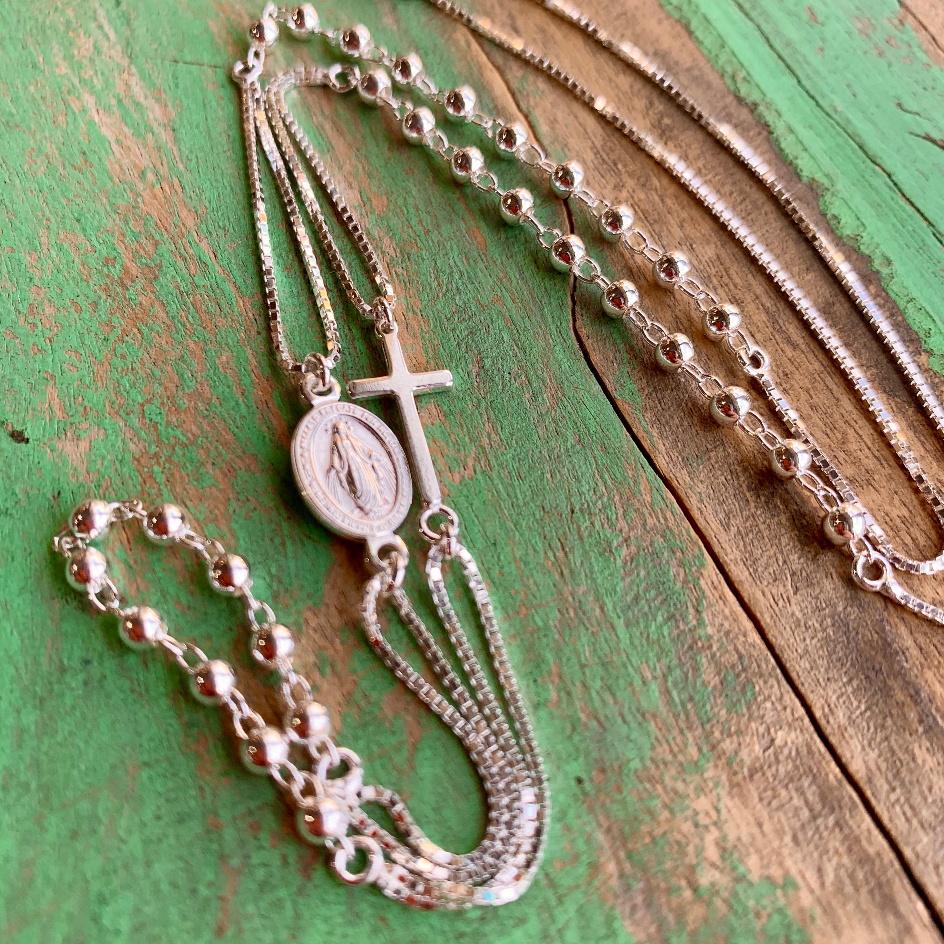 Sterling Silver Rosary Inspired Necklace