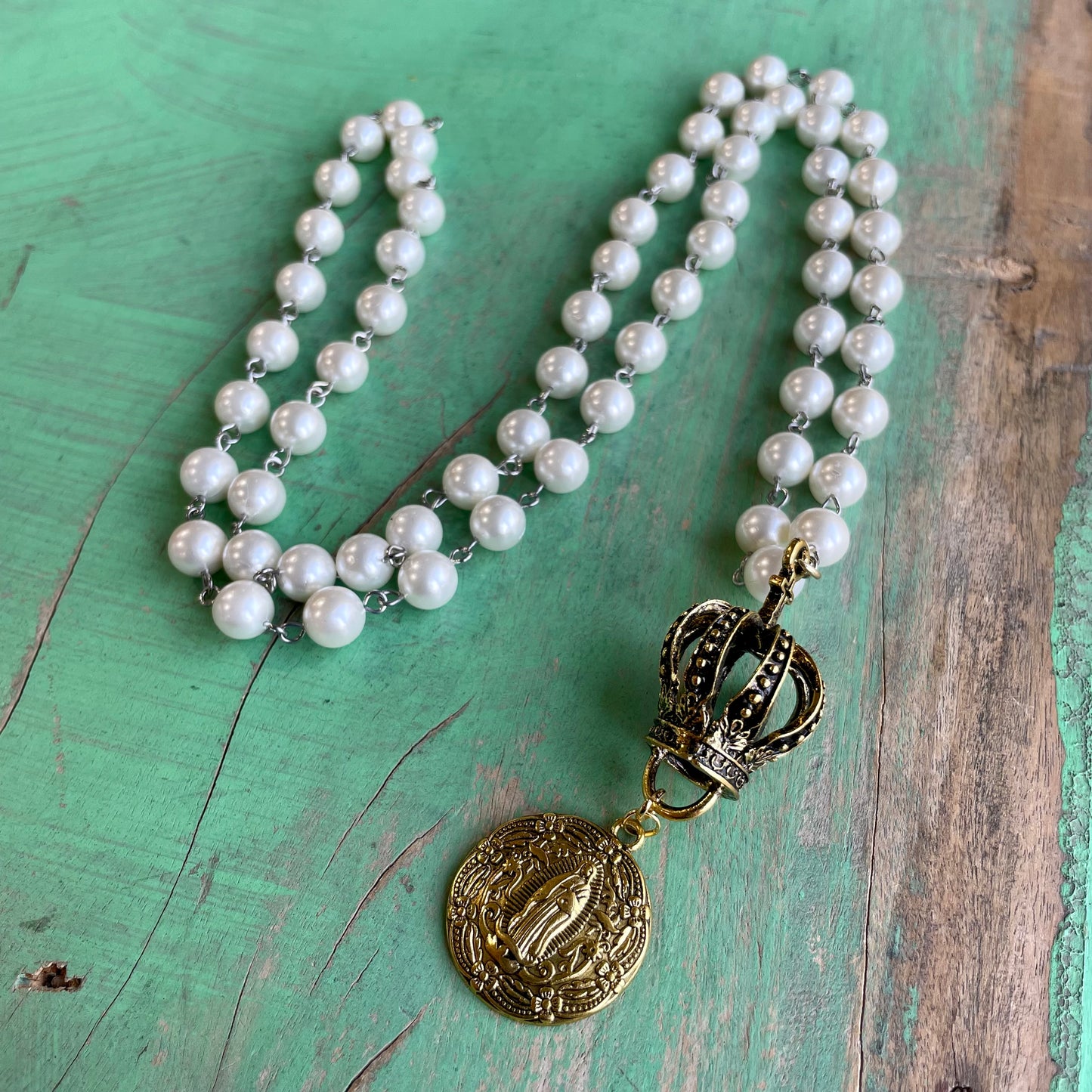 Gold Crown of Mary Pearl Necklace Set
