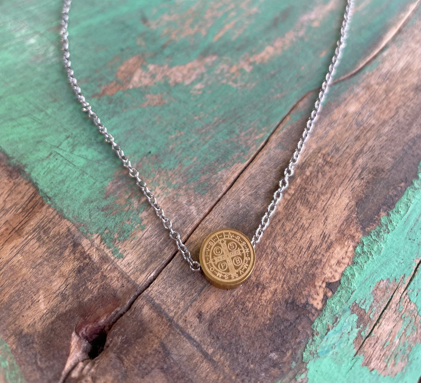 Two Toned St Benedict Slider Necklace