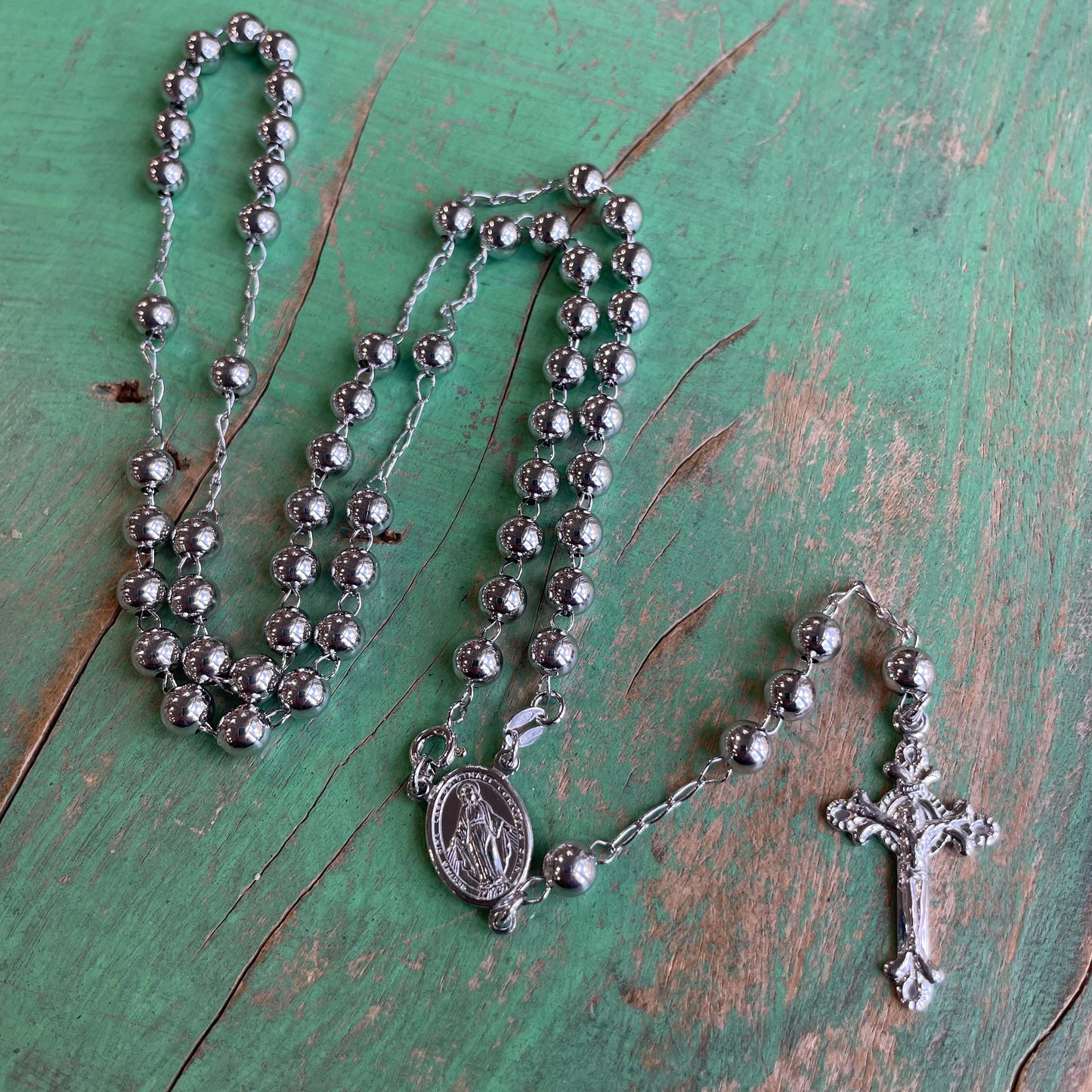 Sterling Silver 6mm Miraculous Medal Rosary