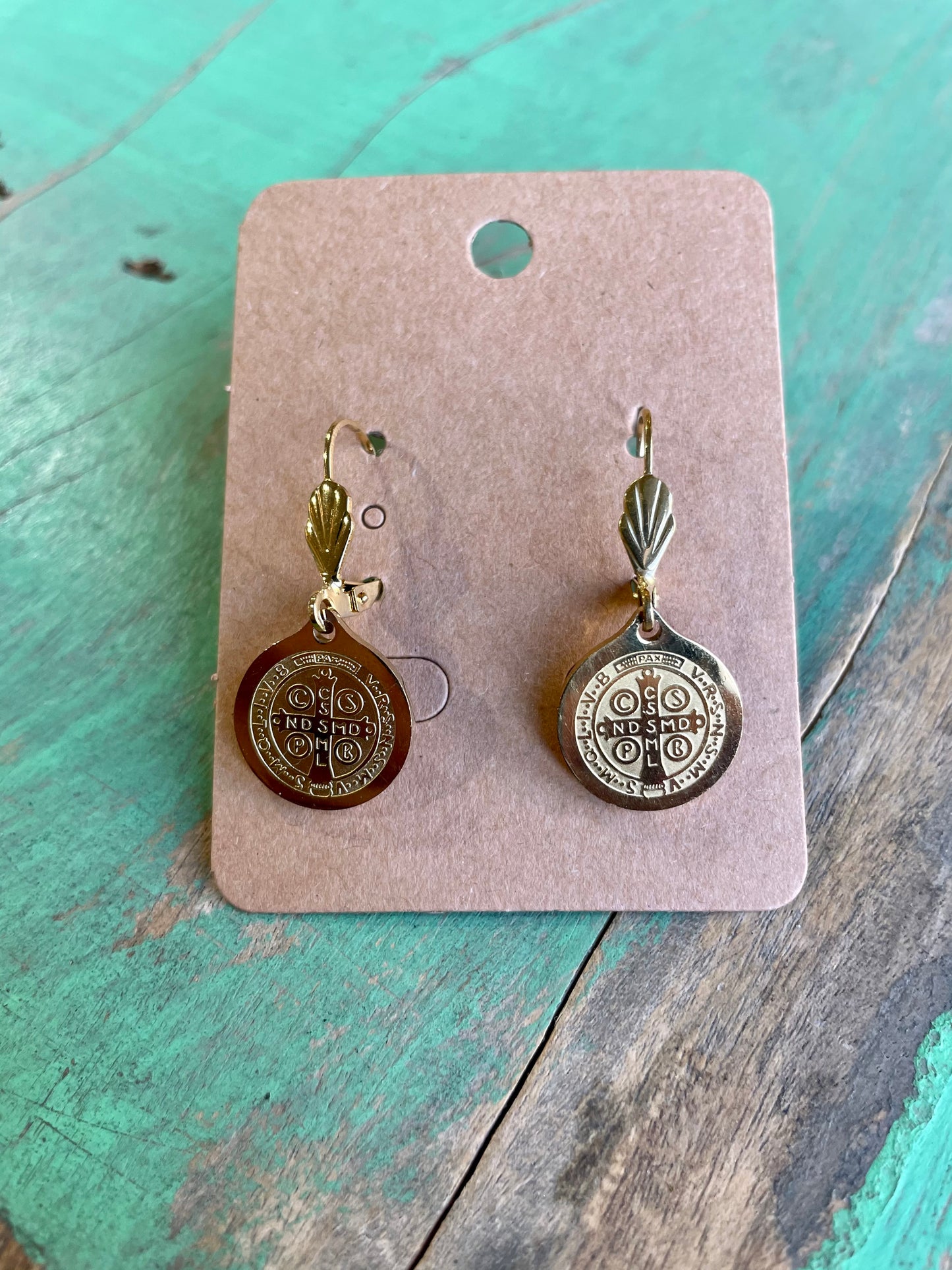 St Benedict Gold Stainless Steel Earrings