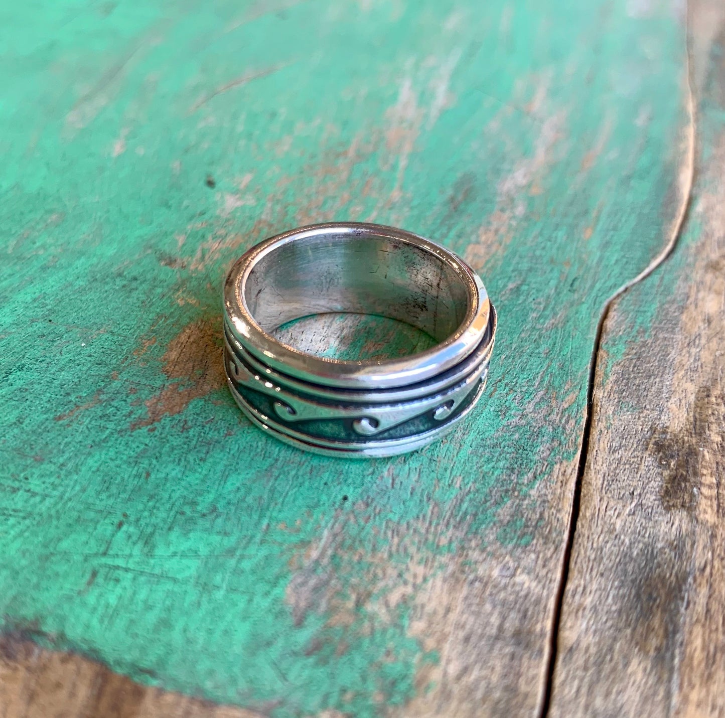 Sterling Silver Waves Spinner Ring