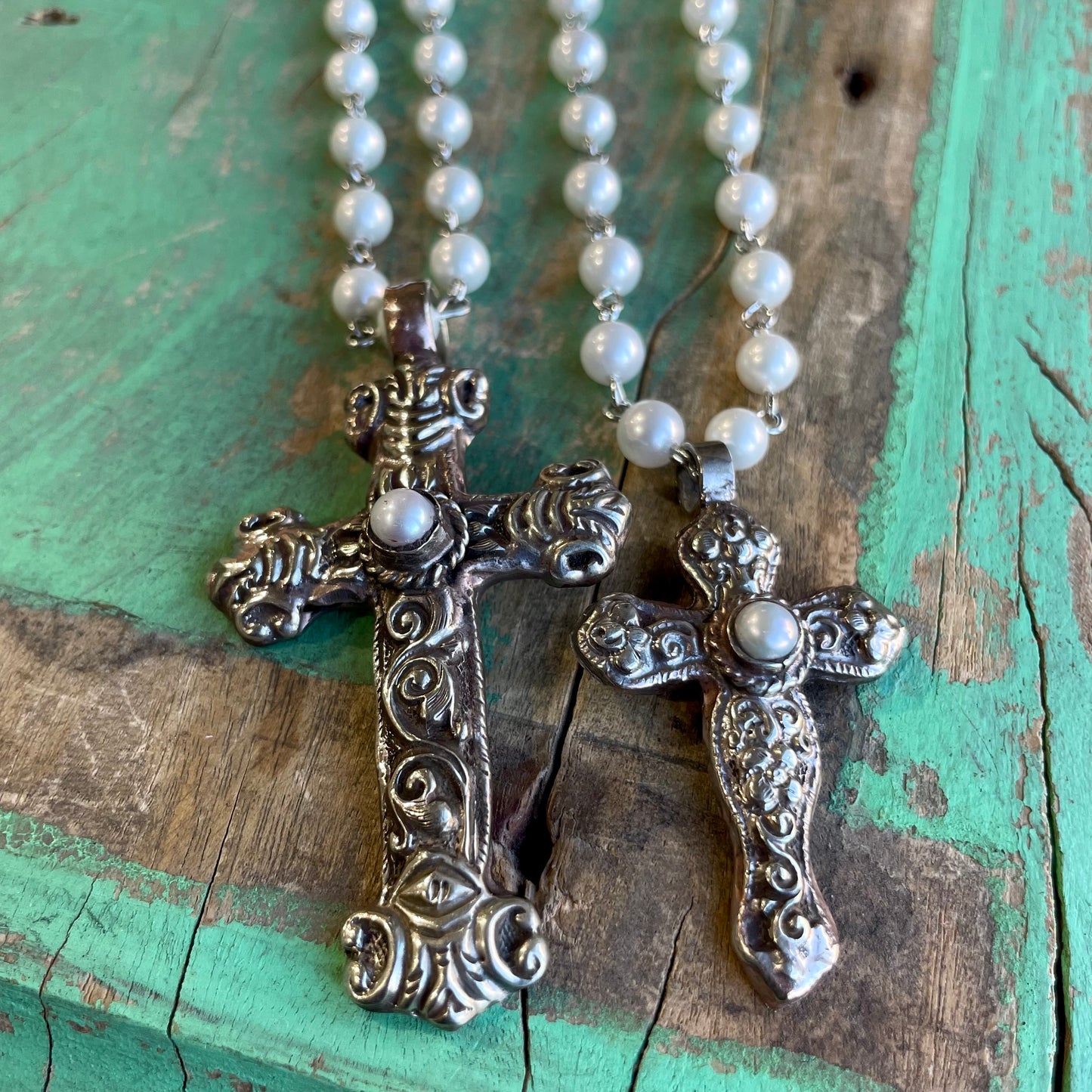 Pearl Cross Layering Necklaces