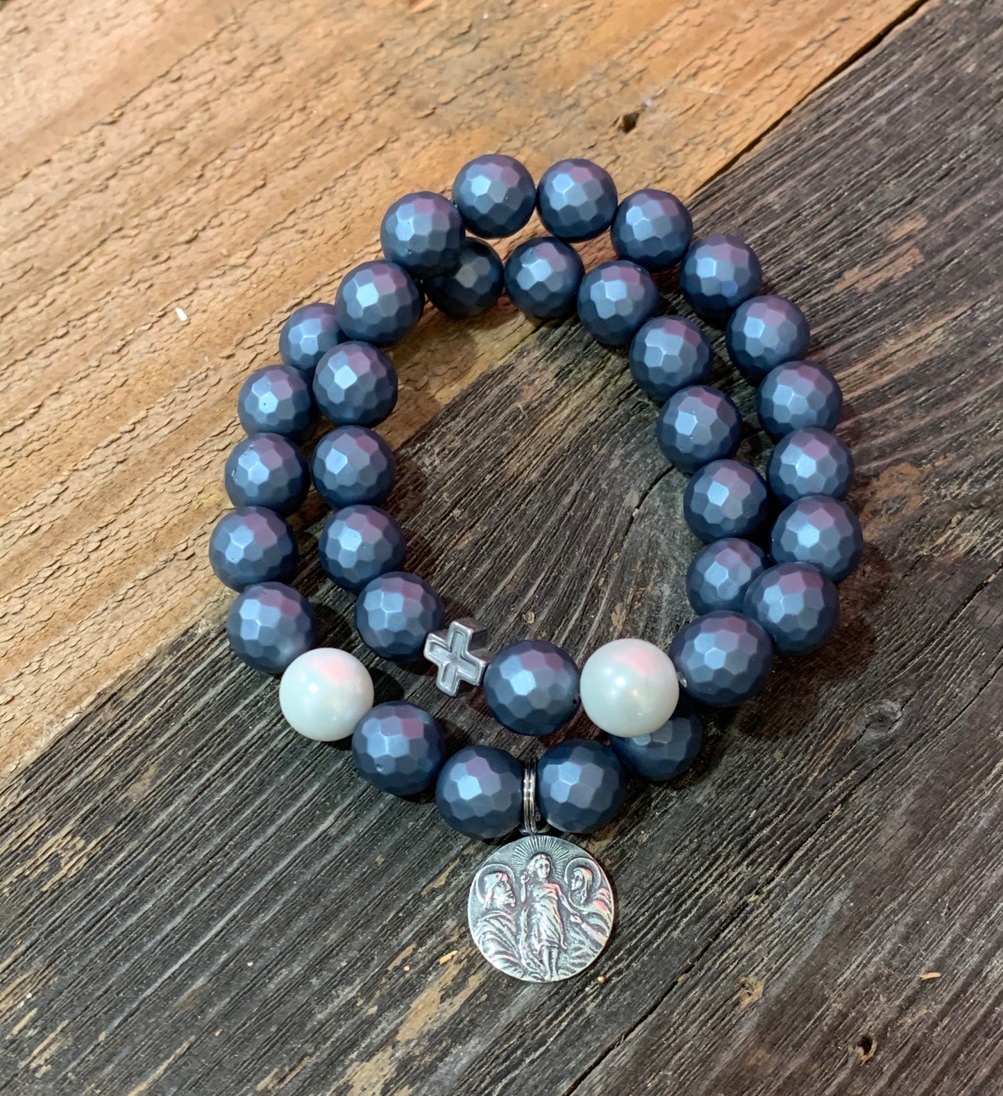 Denim Mother of Pearl Faith Stack
