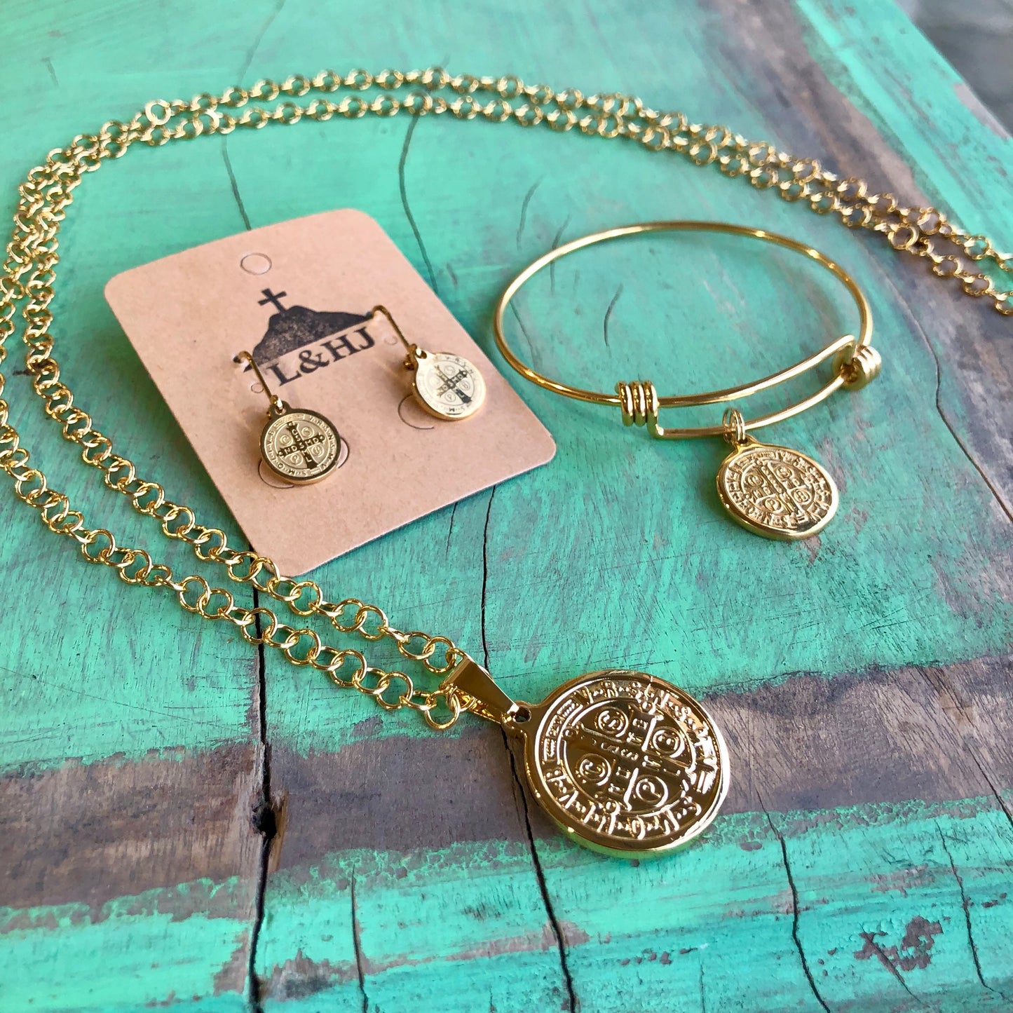 Gold St Benedict Necklace and Bangle