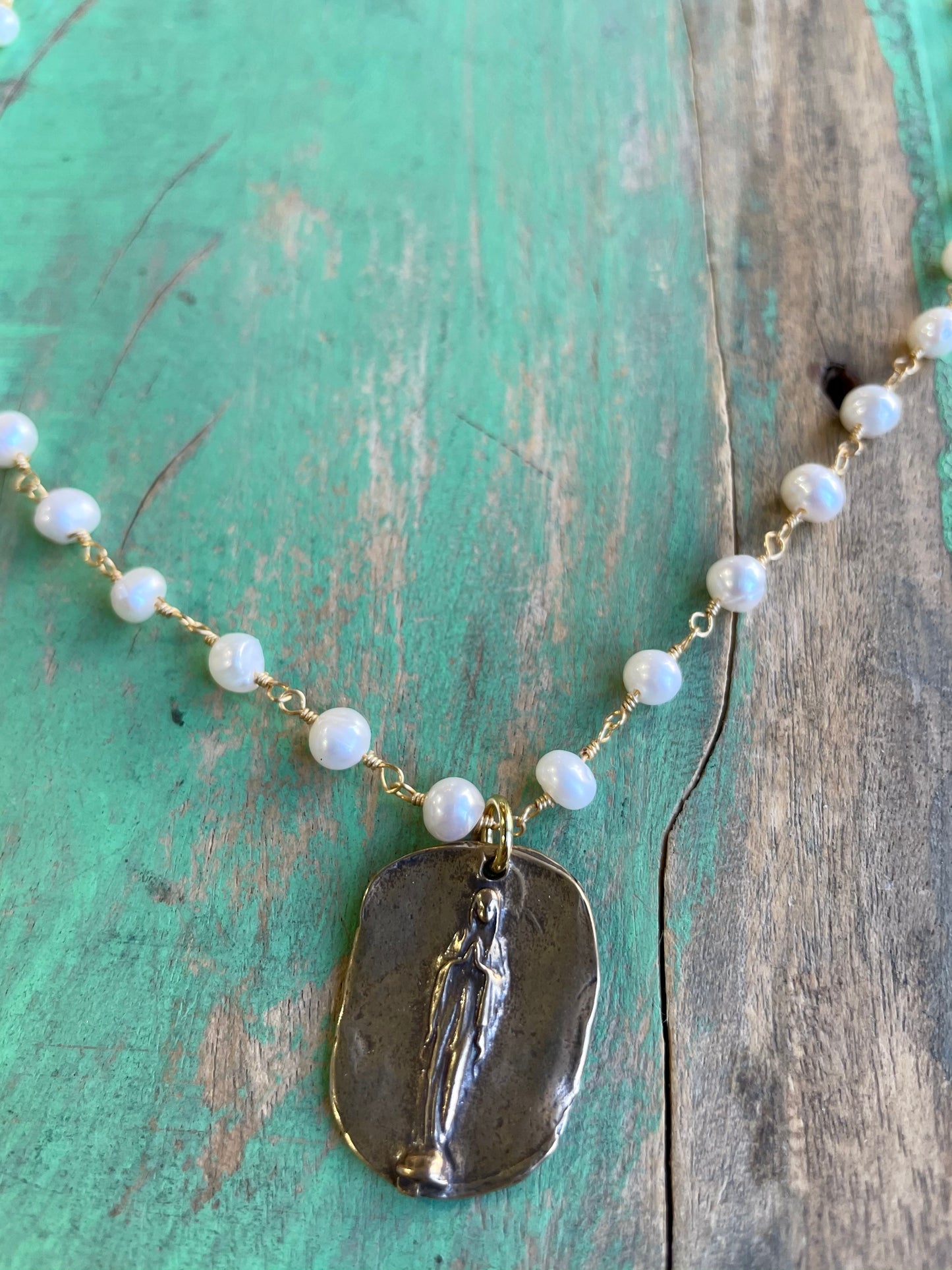 Pearl Bronze Mary Necklace