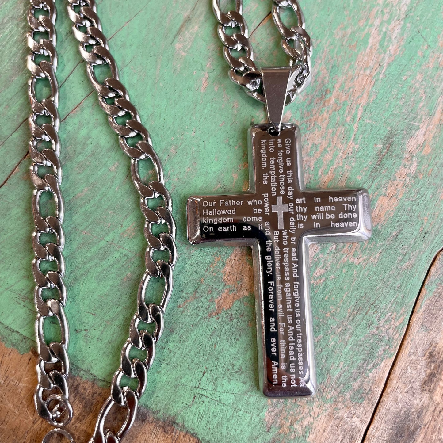 Stainless Steel Our Father Cross Necklace