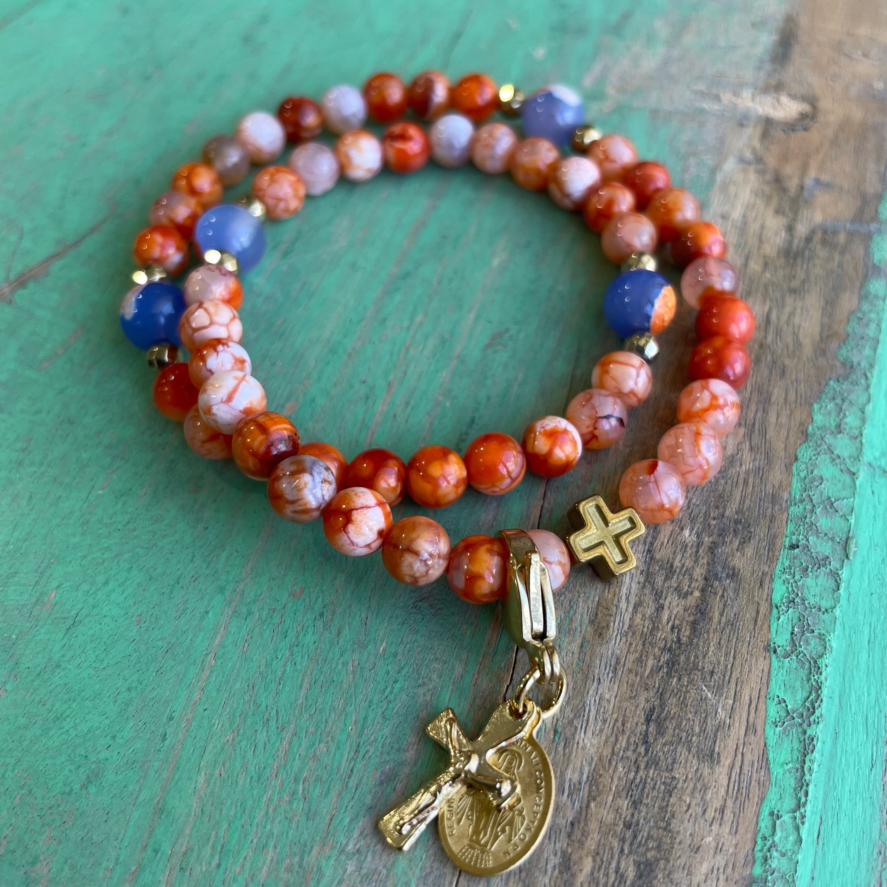 Rosary Wrap Bracelet with Gold Accents