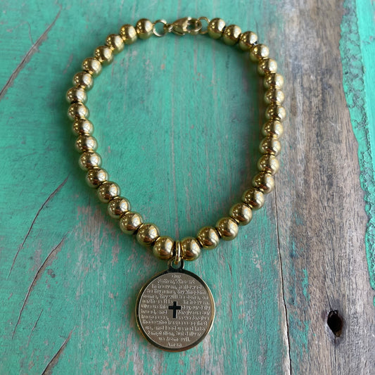 Our Father Gold Stainless Steel Ball Bracelet