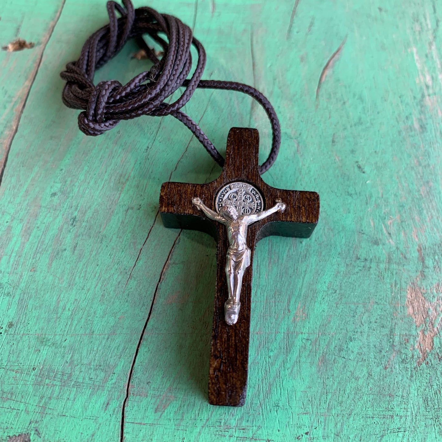 Dark Wood St Benedict Cord Necklace