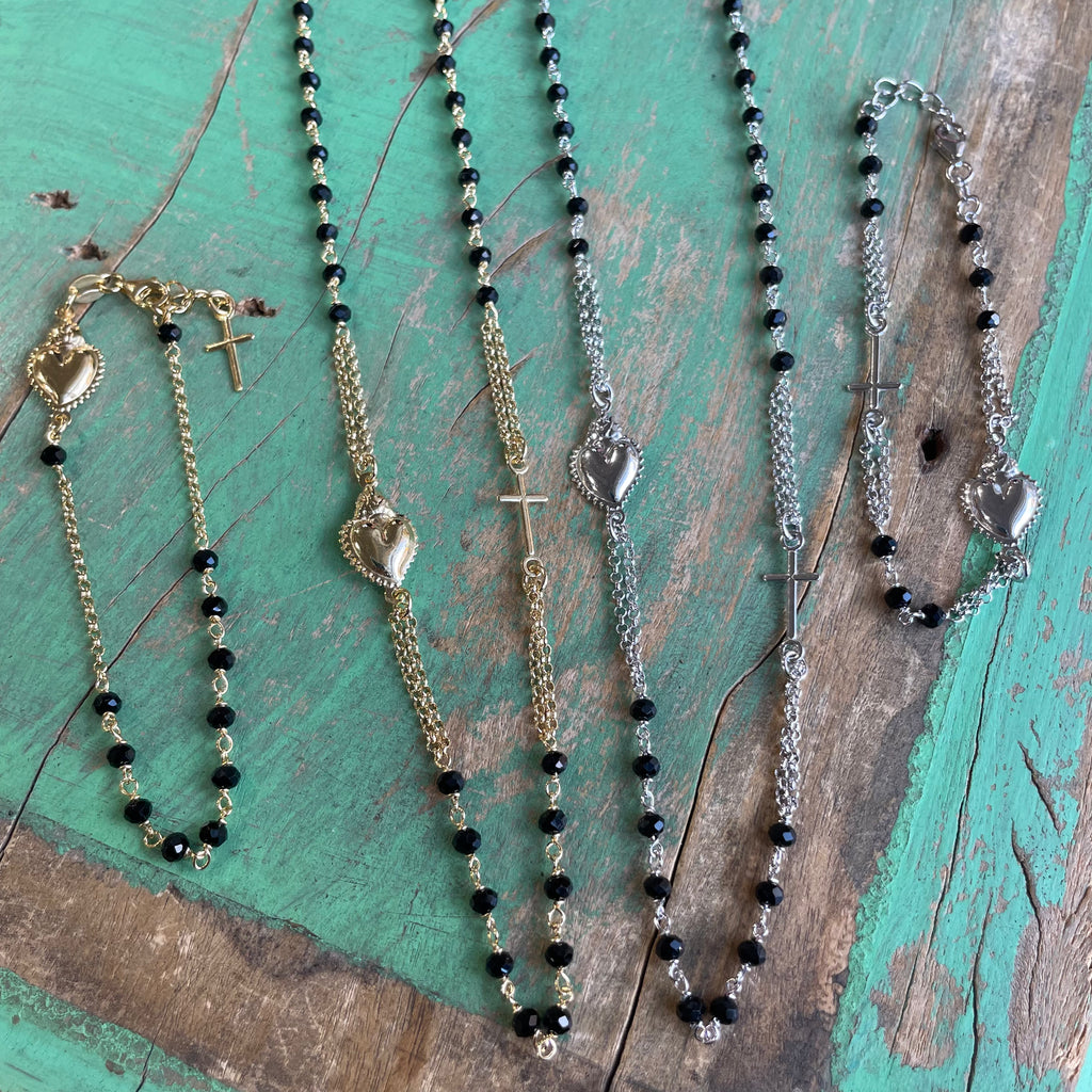 Sterling Silver Sacred Heart Rosary Inspired Necklace and Bracelet