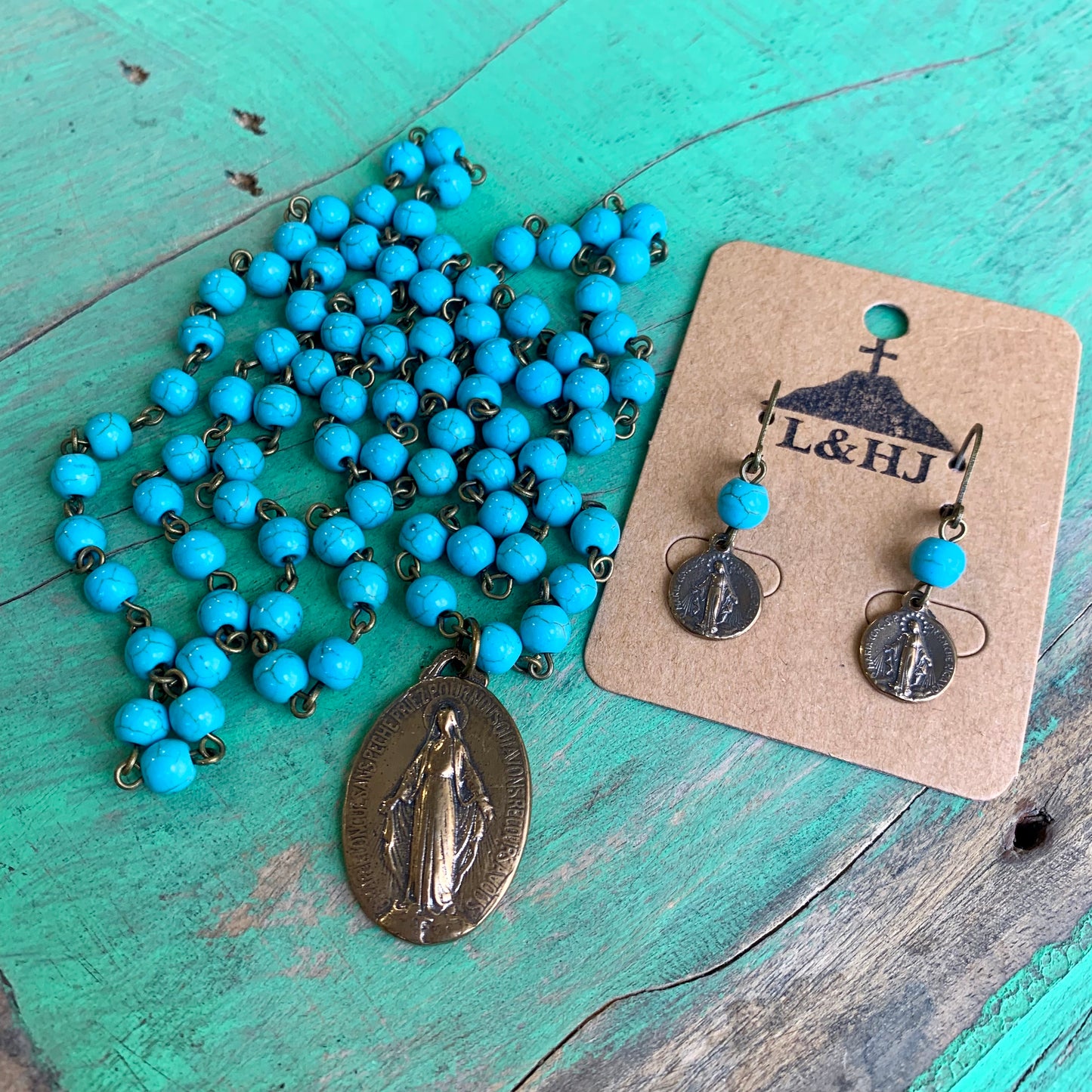 Miraculous Medal Turquoise Set