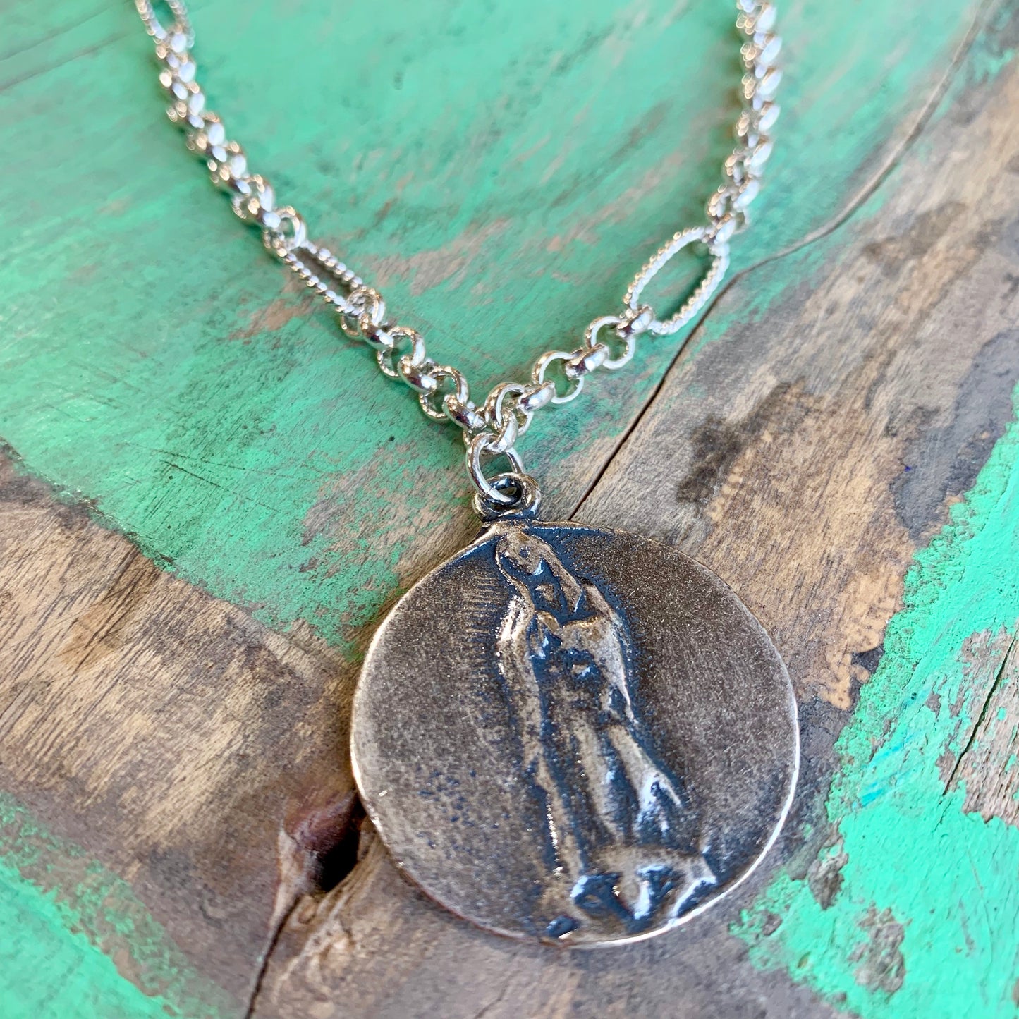 Our Lady of Guadalupe Big Medallion on Silver Plated Chain